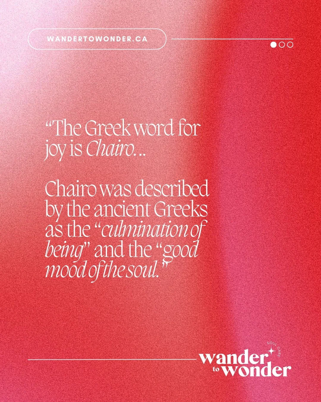 MONDAY MORNING REFLECTION: JOY EDITION 👇

1️⃣ Read the quote either in the slides or below:
&quot;The Greek word for joy is Chairo... Chairo was described by the ancient Greeks as the &quot;culmination of being&quot; and the &quot;good mood of the s