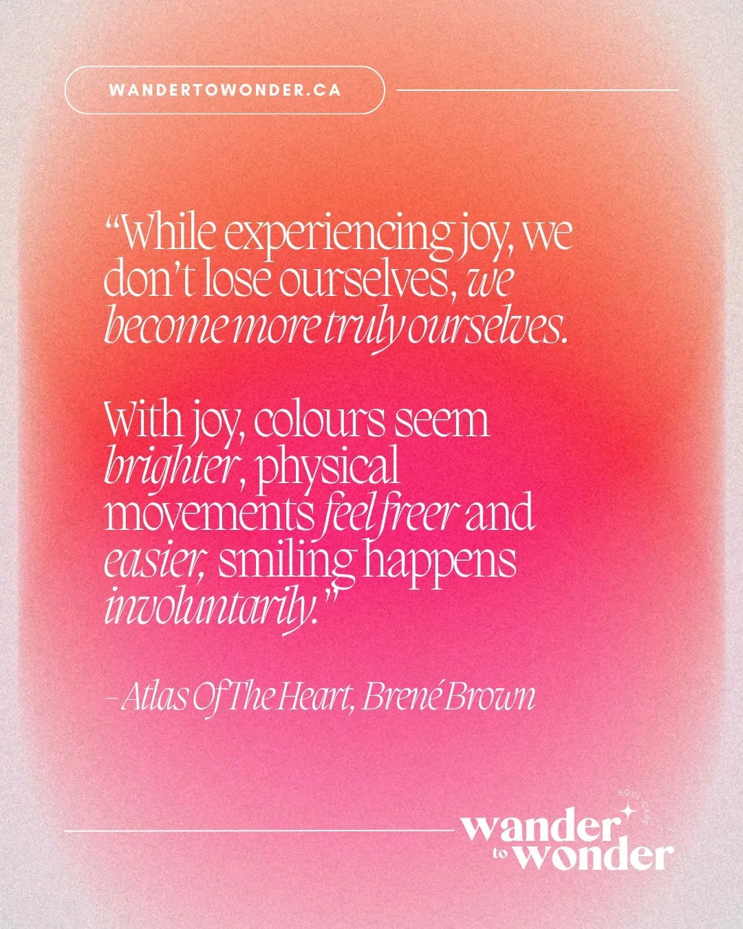 TUESDAY MORNING REFLECTION 🪞🪩👇

1️⃣ Read the quote in the image, or read it below:
&ldquo;... while experiencing joy, we don&rsquo;t lose ourselves, we become more truly ourselves. He suggests that with joy, colors seem brighter, physical movement