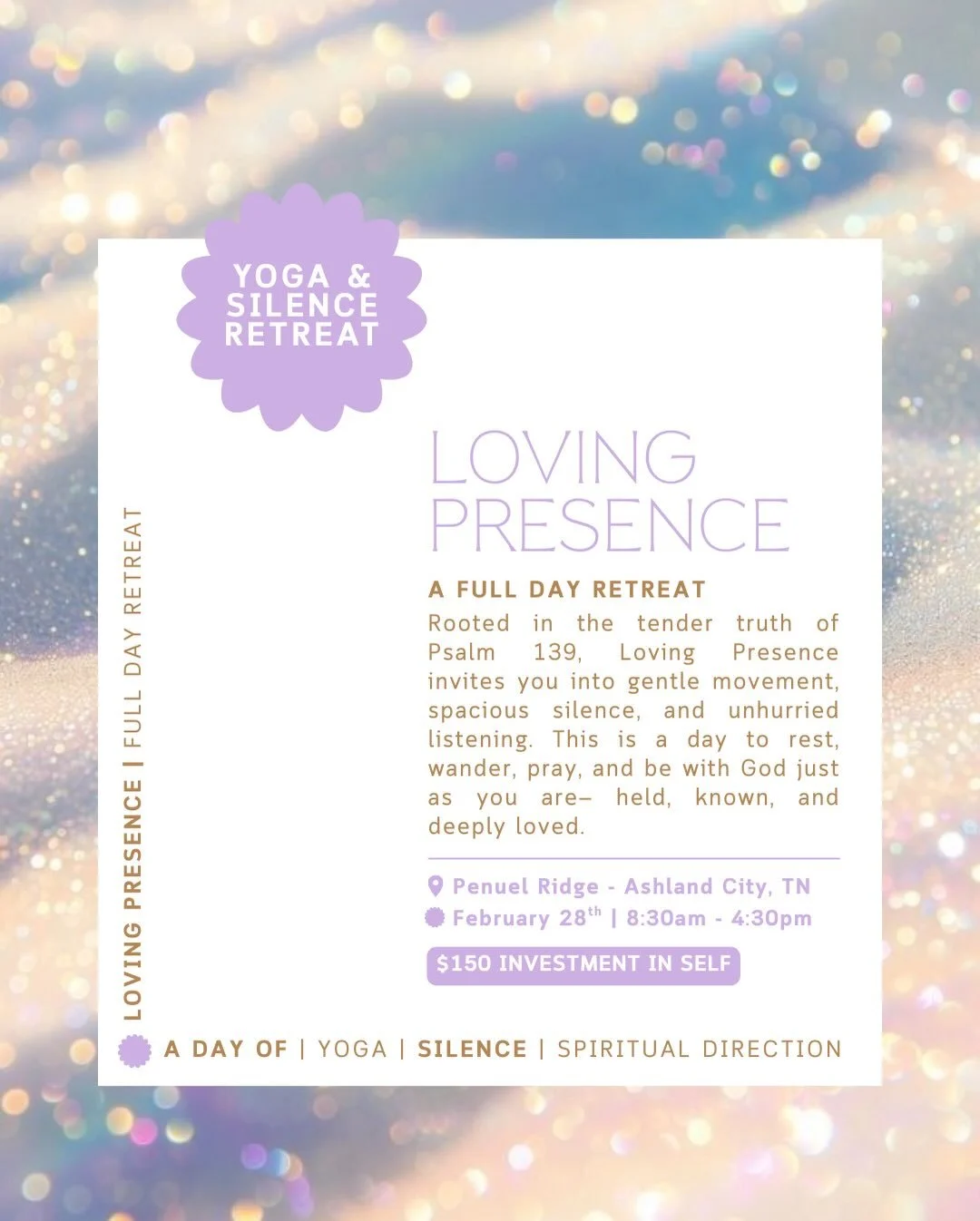 Will you join me @wildsanctuaryretreats Loving Presence retreat?!

A day of yoga, silence, and group spiritual direction 😌
At this retreat, you&rsquo;ll begin the day with a yoga practice led by Kimee to get yourself out of your head and into your b
