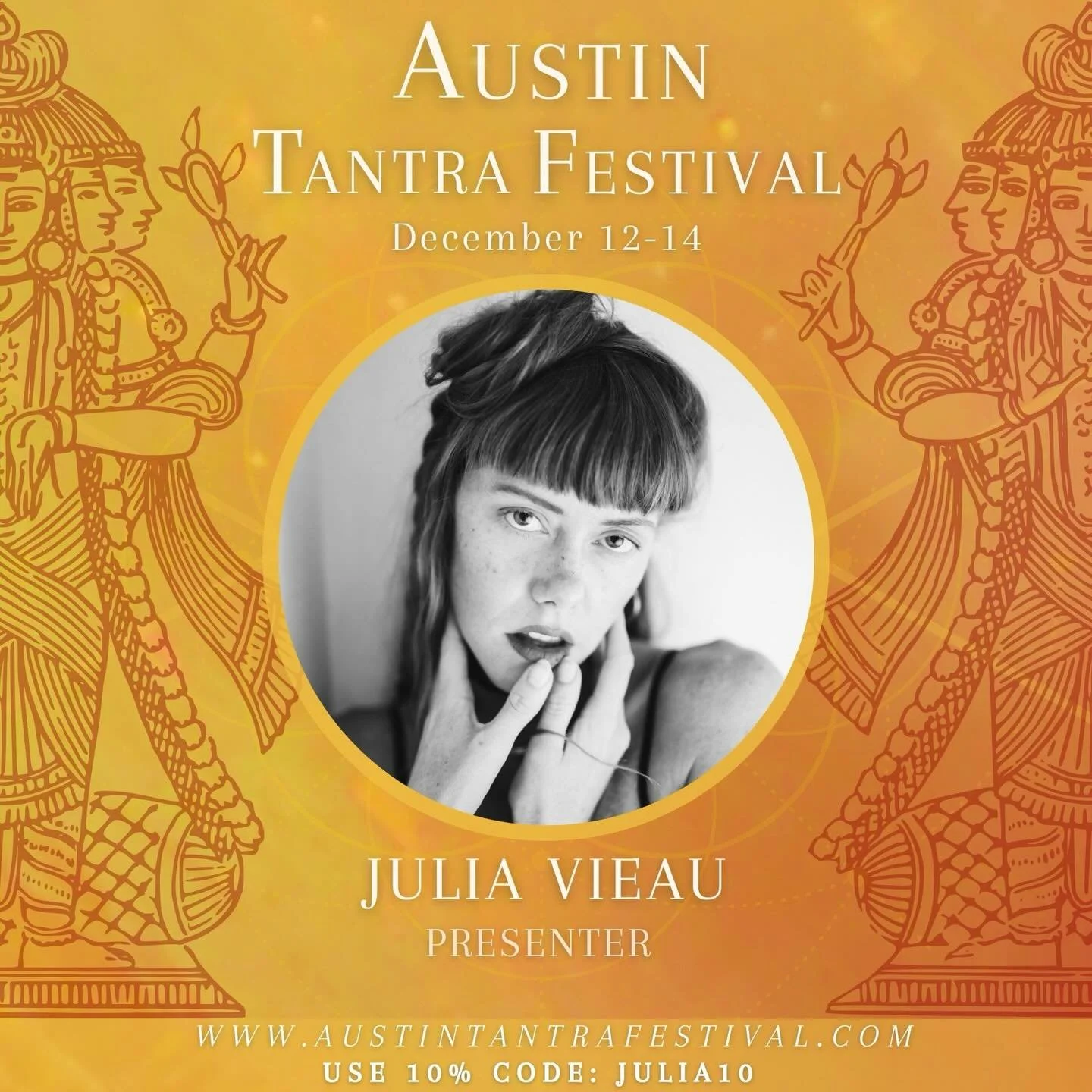 Julia will be facilitating Latihan at the Austin Tantra Festival next weekend! 

If you don&rsquo;t already have your ticket you can use code JULIA10 for 10% off ✨

See you there at 4:45pm on Saturday the 13th!
