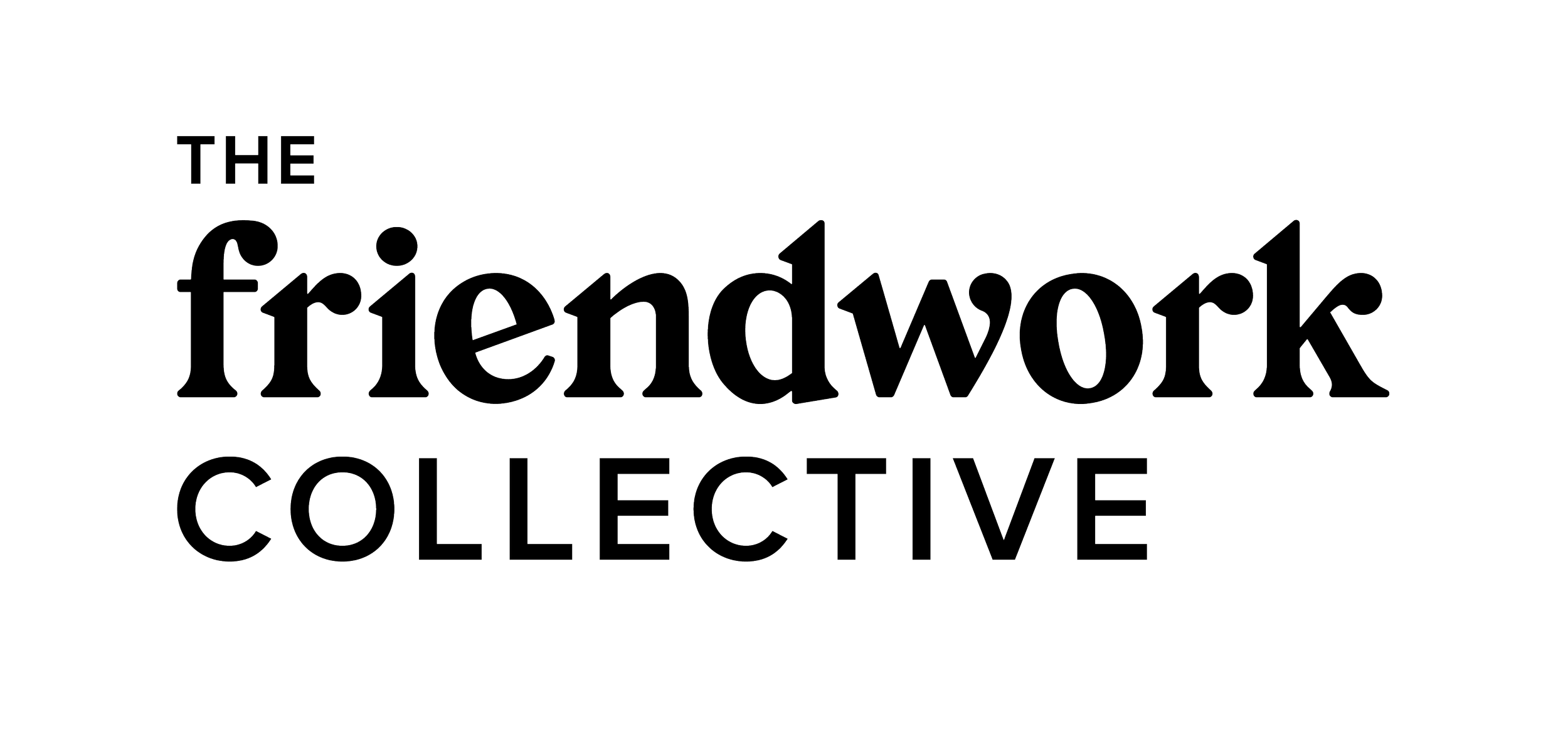 Text reading 'The Friendwork Collective' in stylized font on a black background.