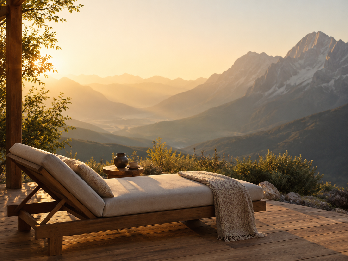 Espace de ressourcement SunSoulCare avec vue sur les montagnes