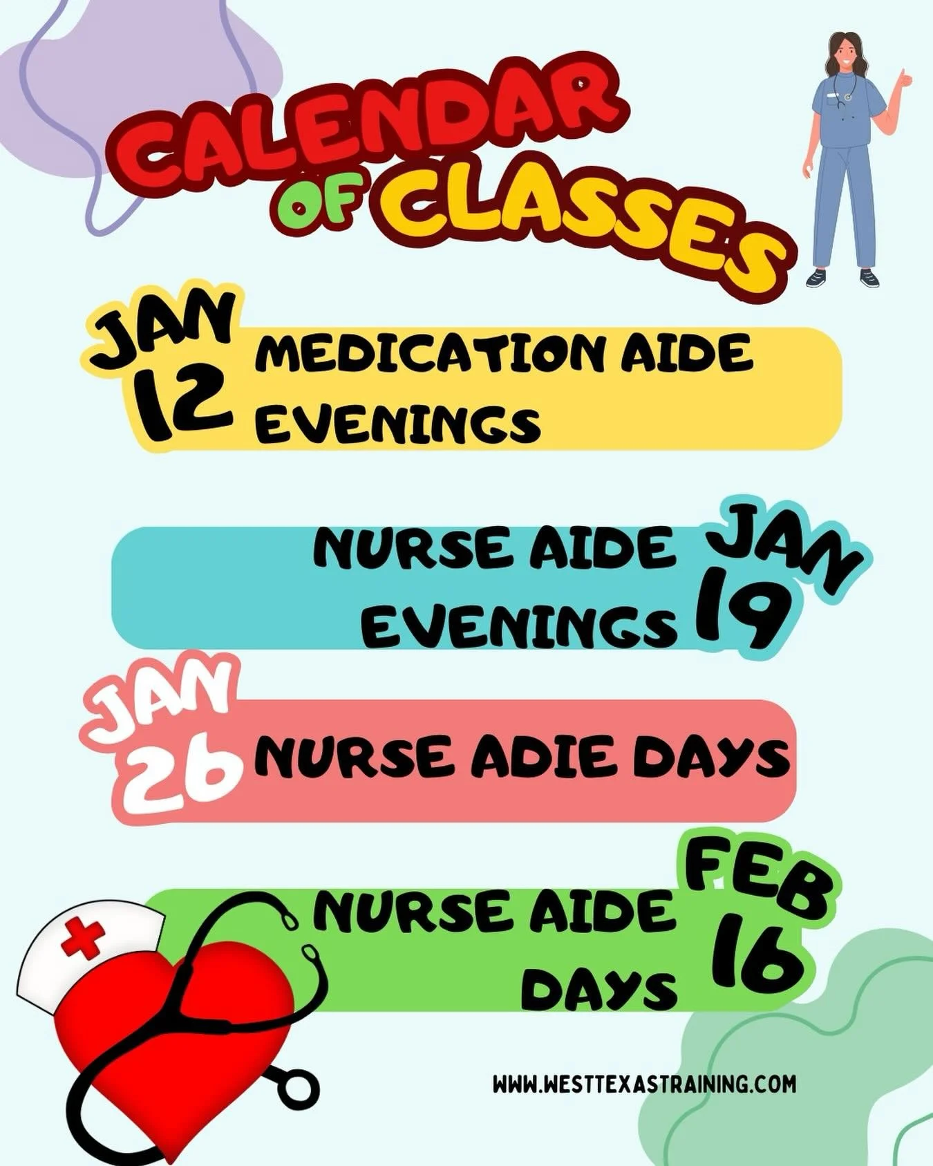 Here are the start dates for our upcoming classes! Pick the schedule that fits your needs and sign up today at www.westtexastraining.com or call/text ￼⁨(806) 548-4788⁩