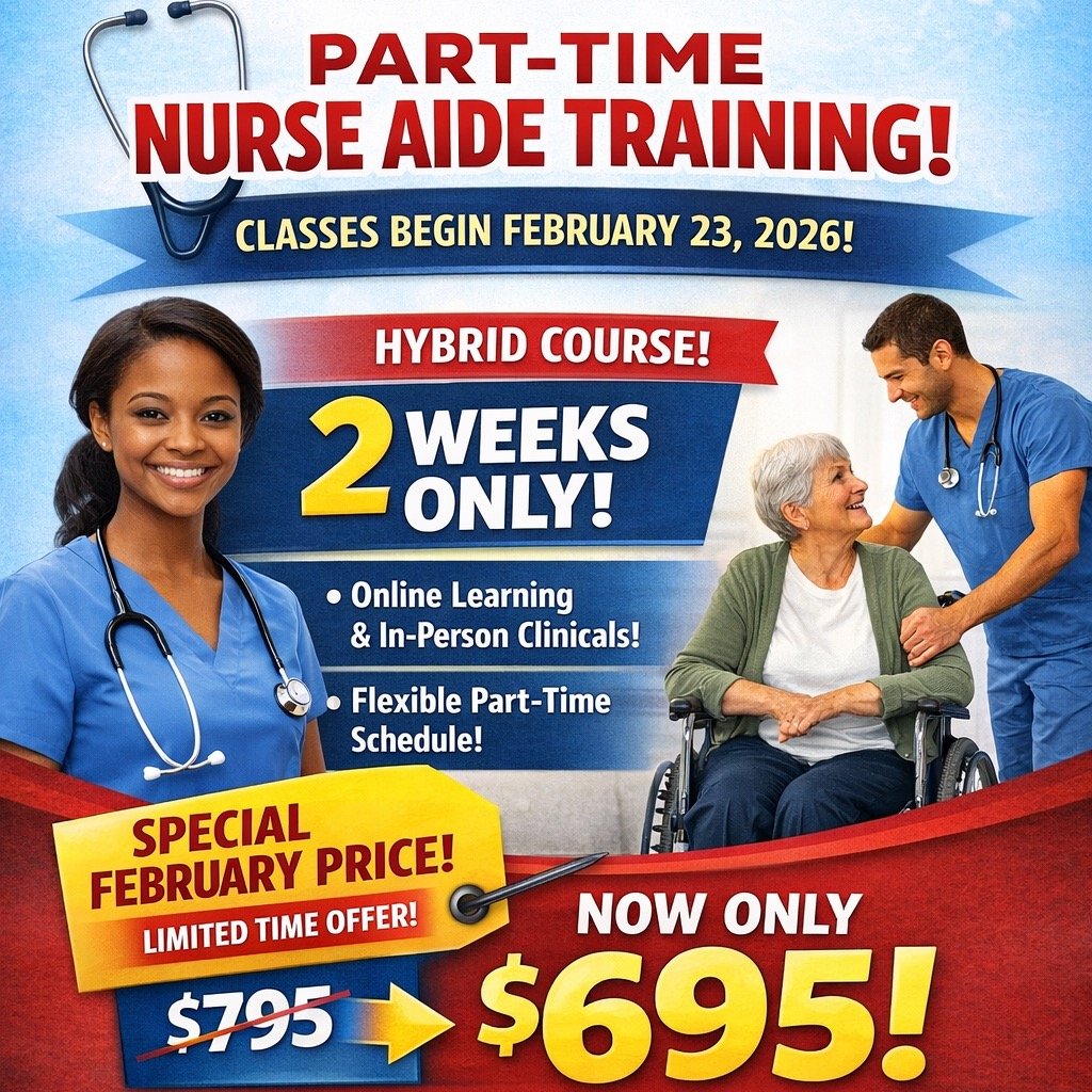 🎓 Start Your Healthcare Career in Just 2 Weeks! 🩺
📣 West Texas Training is now enrolling for our Part-Time Nurse Aide Training beginning February 23, 2026!
✅ Hybrid Course (Online + In-Person)
✅ Flexible Part-Time Schedule
✅ State-Approved Trainin