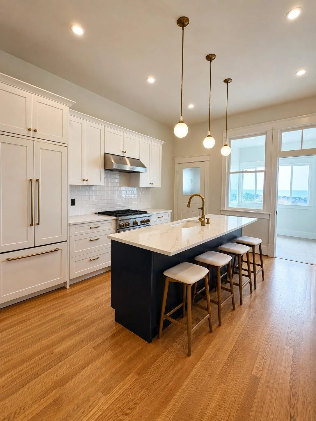 white and navy blue kitchen