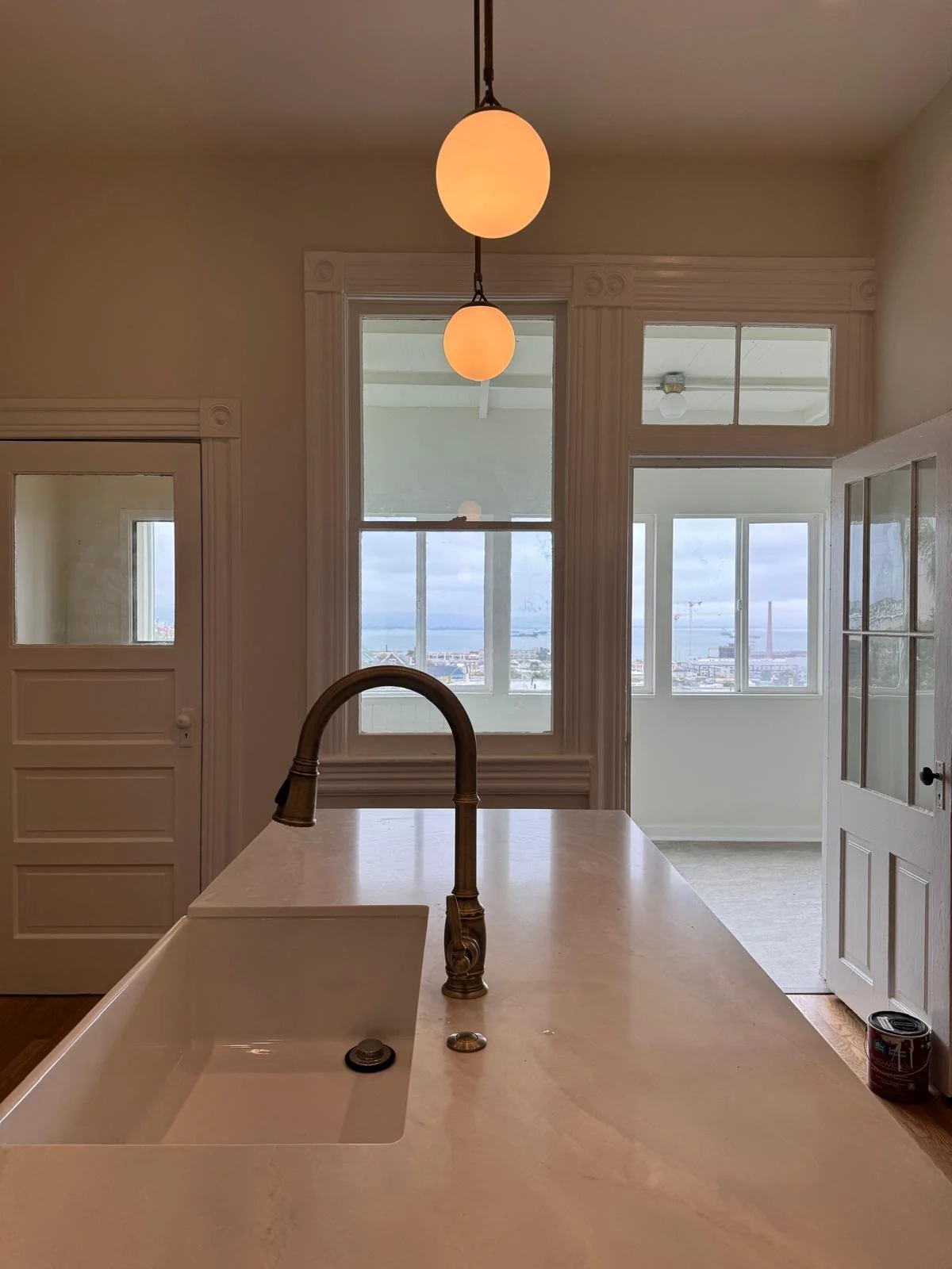 white and navy blue kitchen