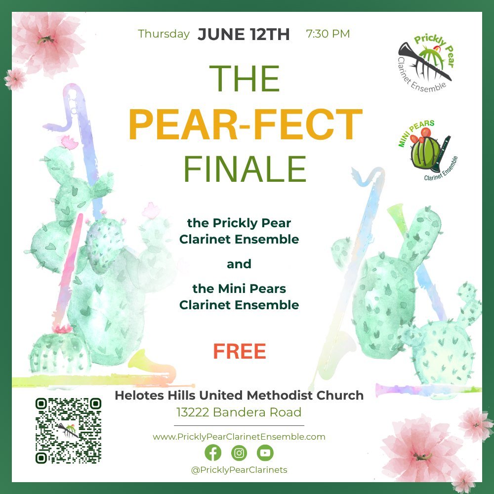 Tomorrow is our final performance in the San Antonio area for the season&mdash;stop by and get a sneak peek of our ClarinetFest 2025 performance AND come see the first official performance of the Mini Pears Clarinet Ensemble!

The Pear-fect Finale
📅