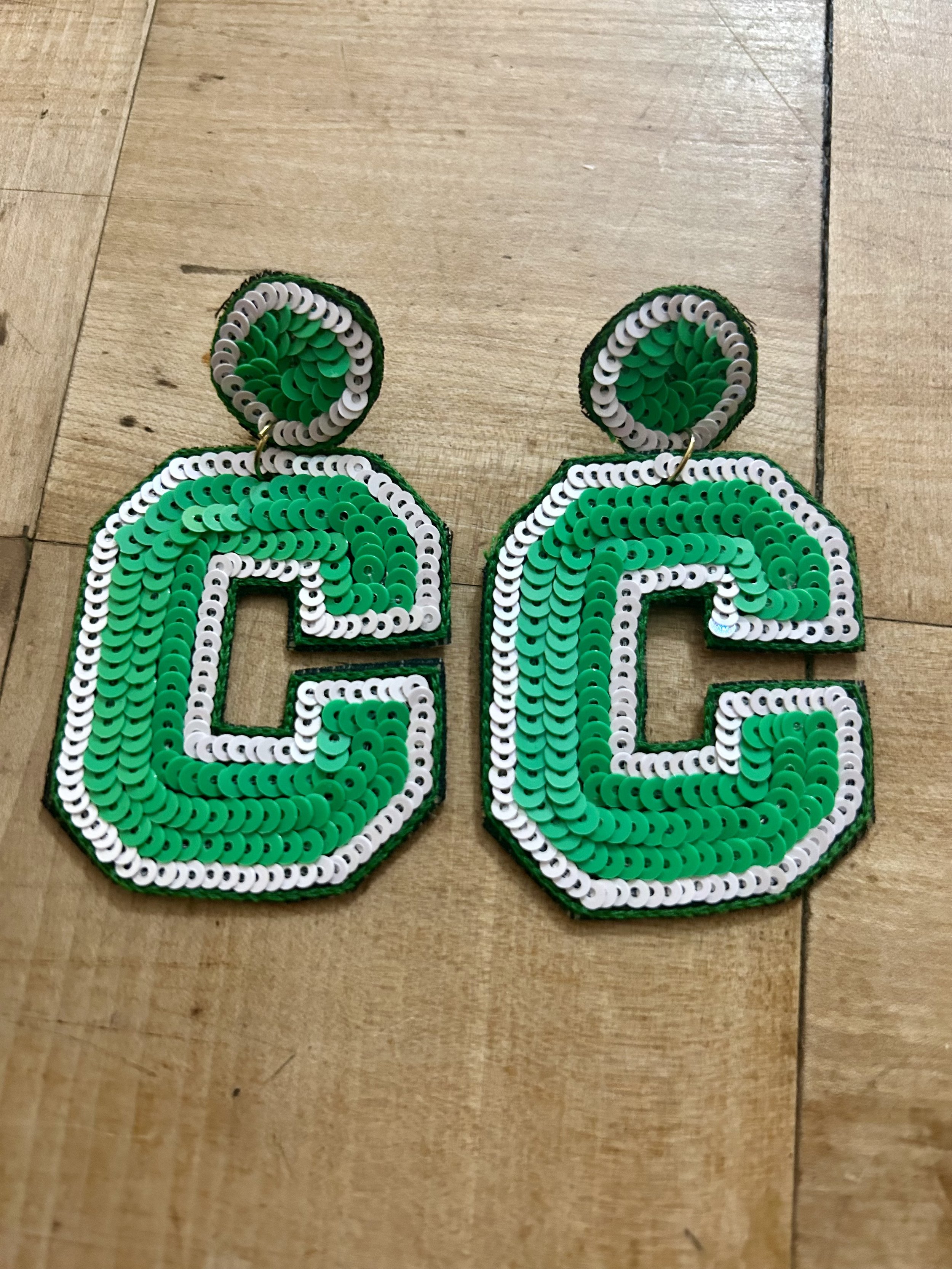 "C" Hand sewn sequin earrings