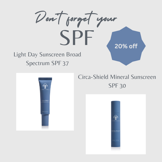 Text on gray background describing two featured Circadia sunscreen products