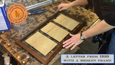 Fixing a picture frame for a lost and found letter from 1926