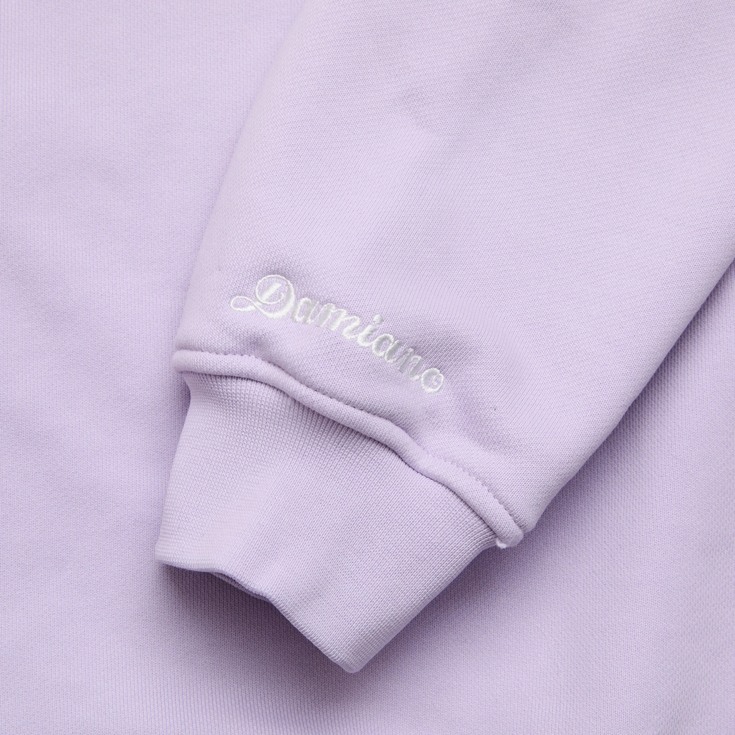 lavender boxy crewneck sweatshirt heavyweight high quality luxury streetwear cotton damiano embroidered logo