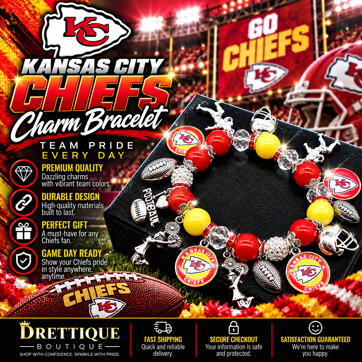 Kansas City Chiefs Charm Bracelet