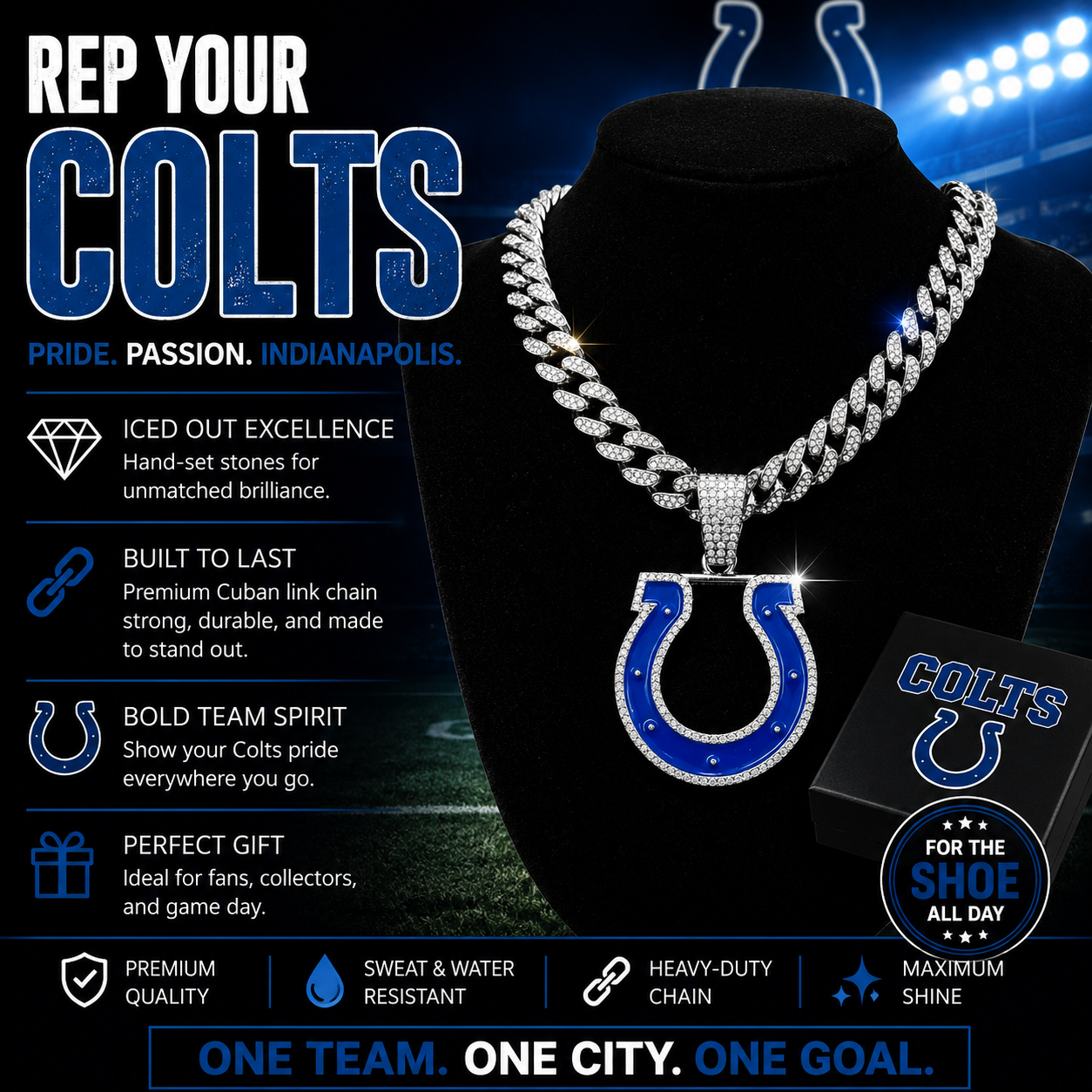 Indianapolis Colts Logo Pendant with or without the Cuban Link Chain Necklace