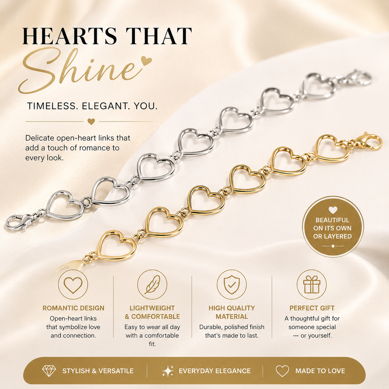 Gold or Silver Heart Shaped Decorative Women's Waist Chain/Belt