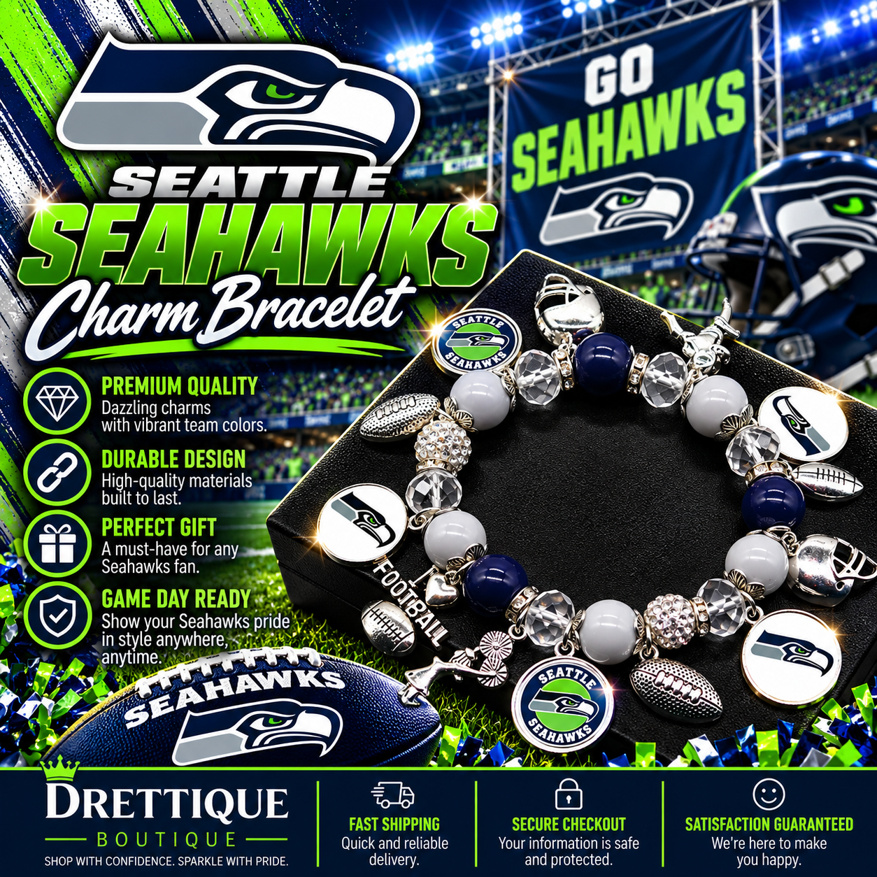 Seattle Seahawks Charm Bracelet