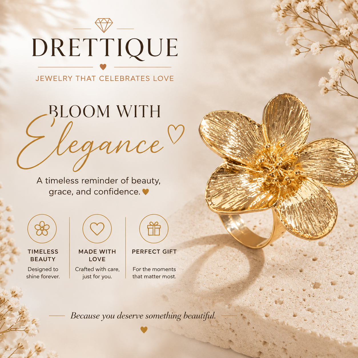 Gold Flower Adjustable Ring