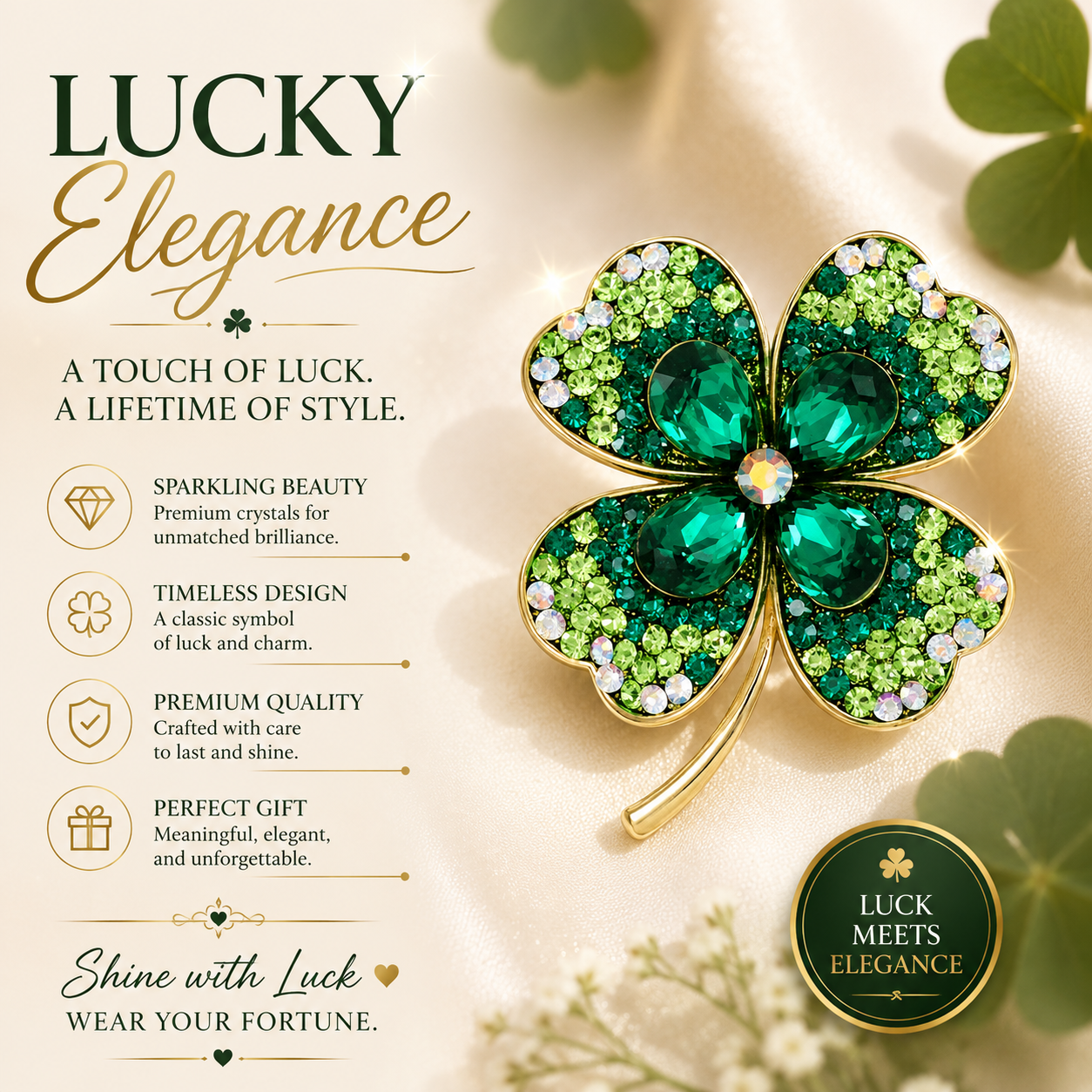 Elegant Shiny Four Leaf Clover Alloy Rhinestones Brooch