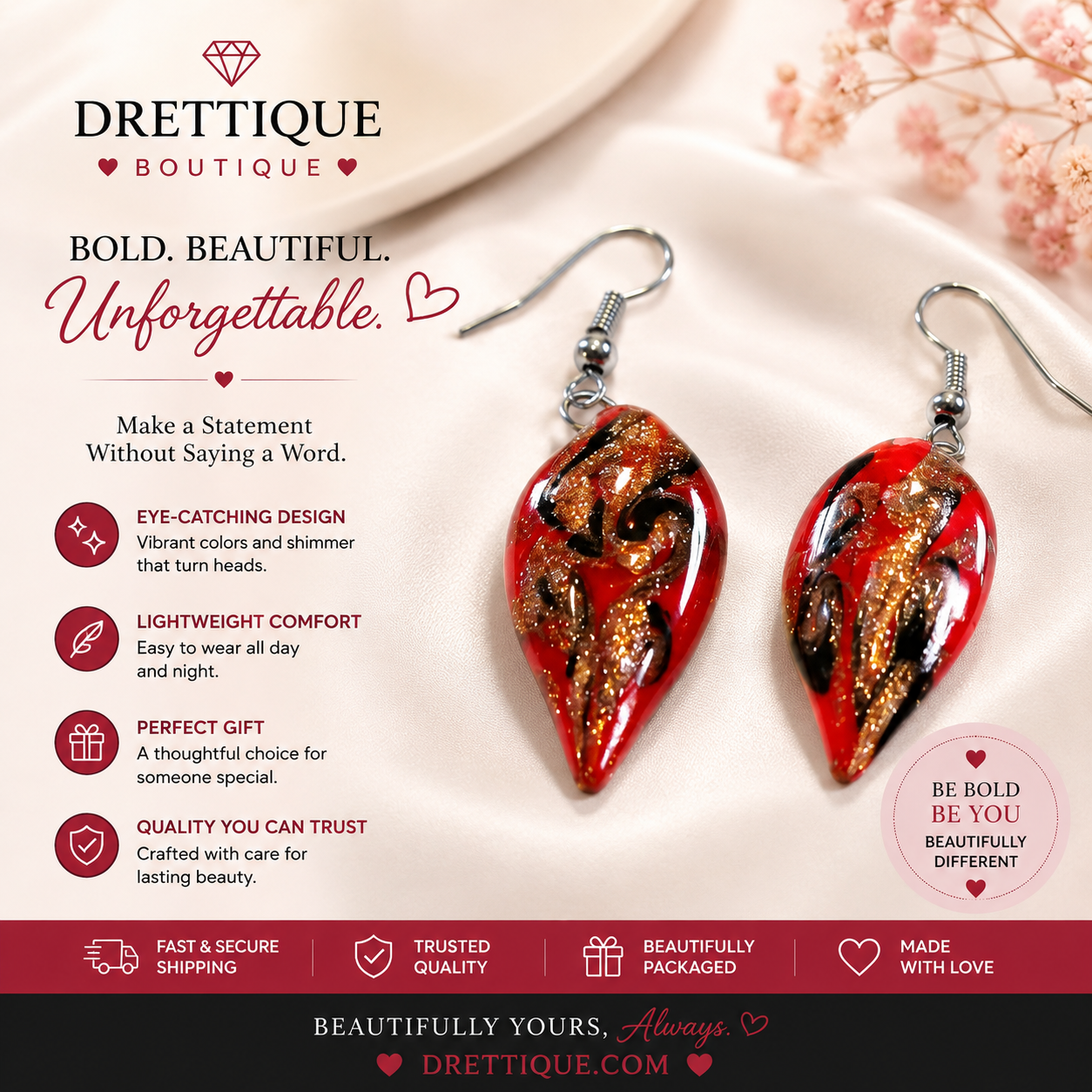 Red Black and Gold Earrings
