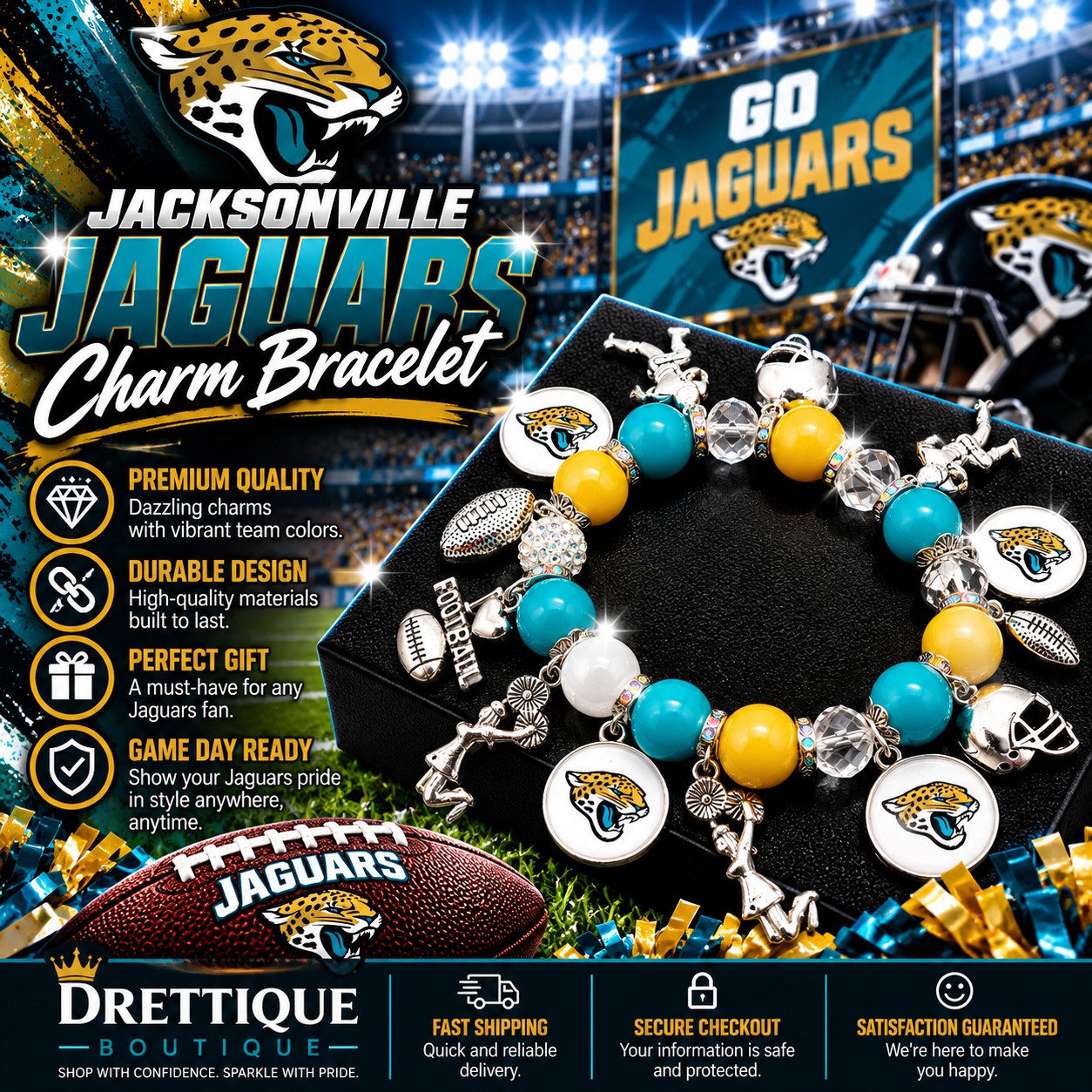 Jacksonville Jaguars Charm Bracelet