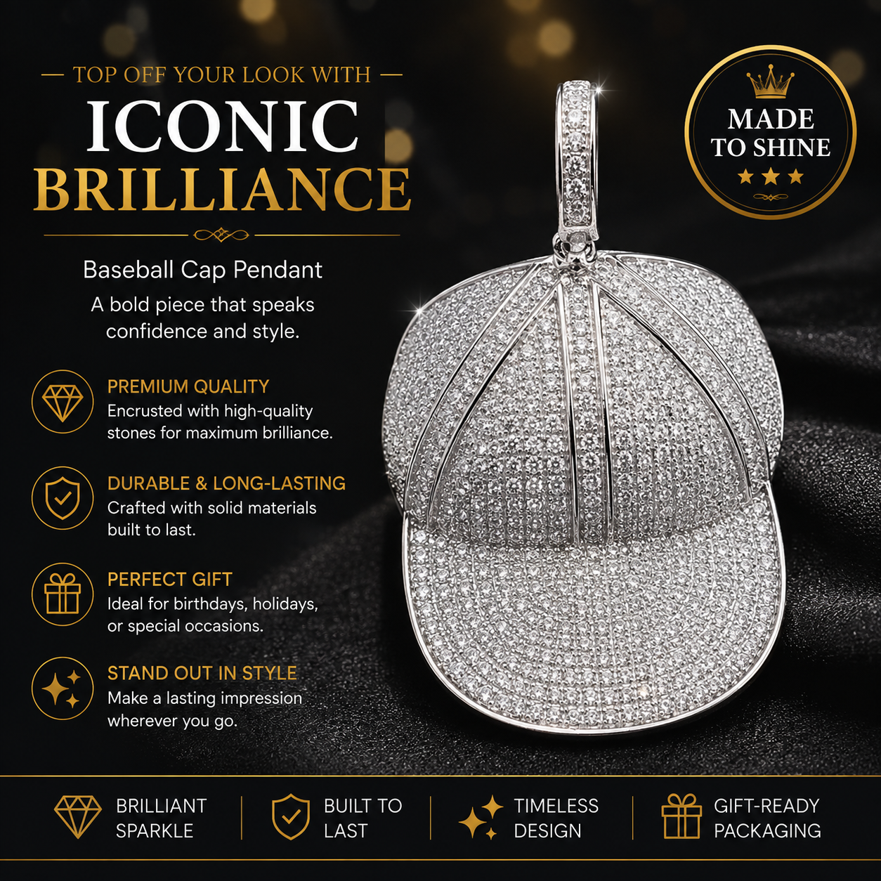 Sterling Silver with Sparkling Stones Hat/Cap Pendant