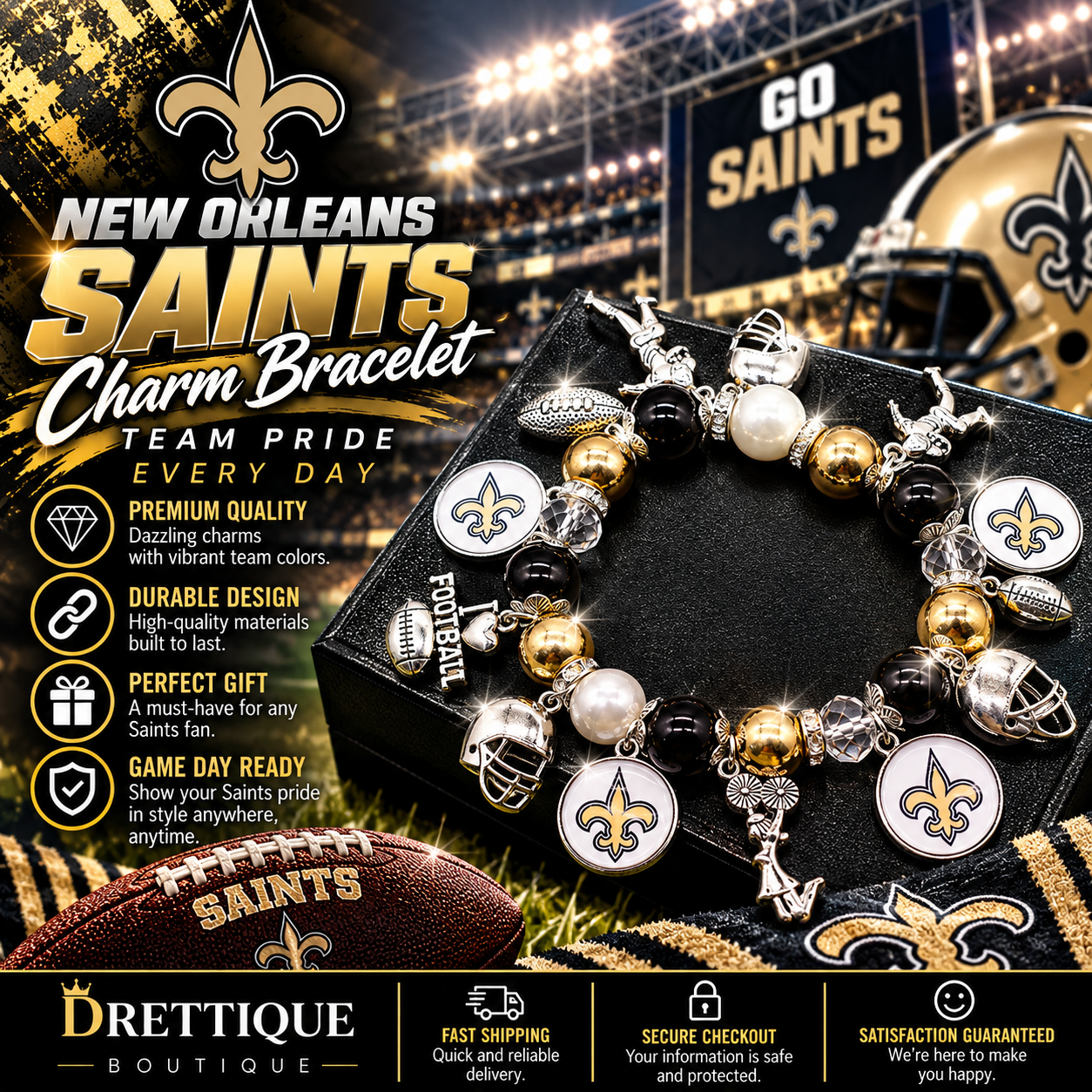 New Orleans Saint Charm Bracelet