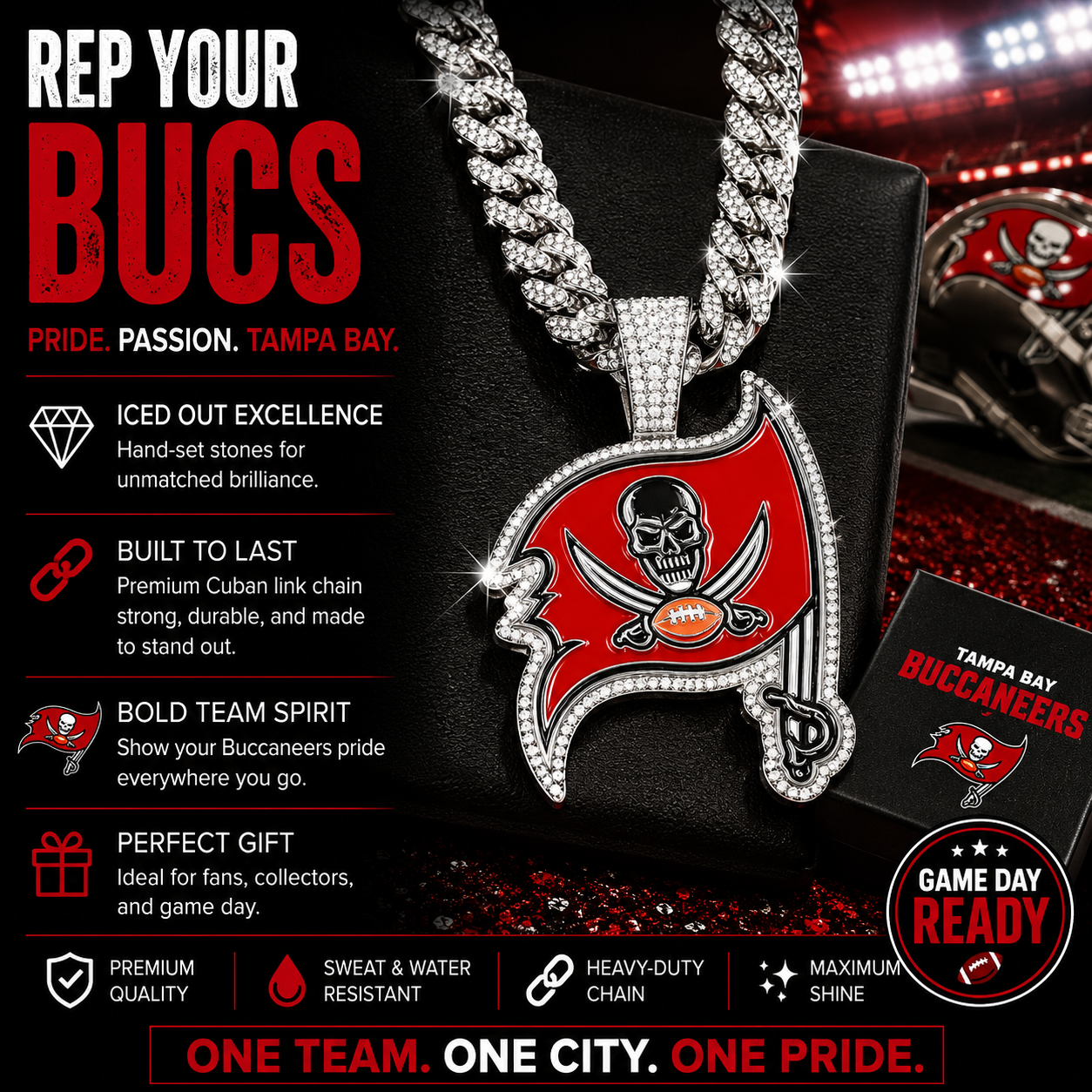 Tampa Bay Buccaneers Logo Pendant with or without the Cuban Link Chain Necklace
