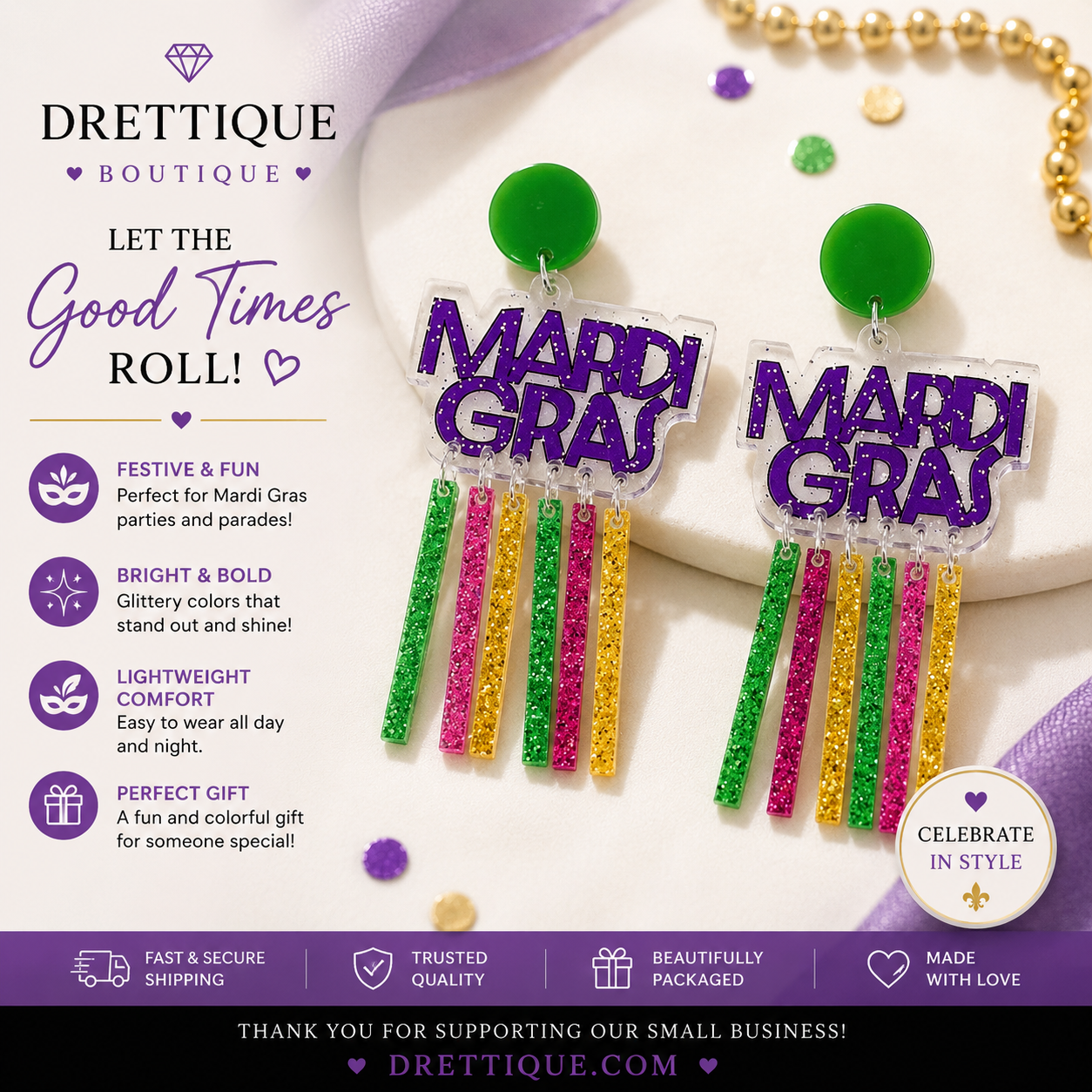 Mardi Gras Tassel Earrings
