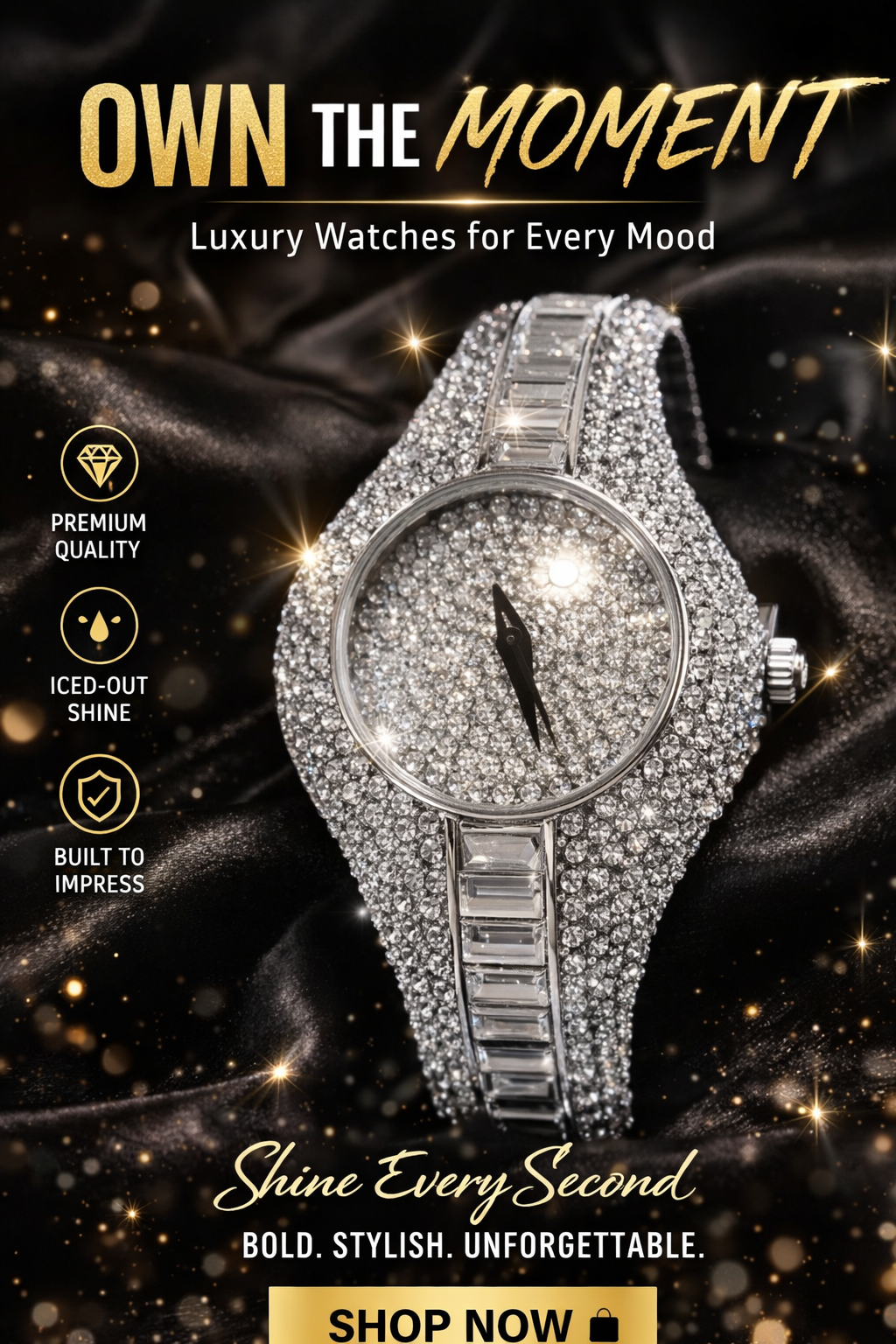 Ladies Waterproof and Shockproof  Watch Mixed with Baguettes and Diamonds