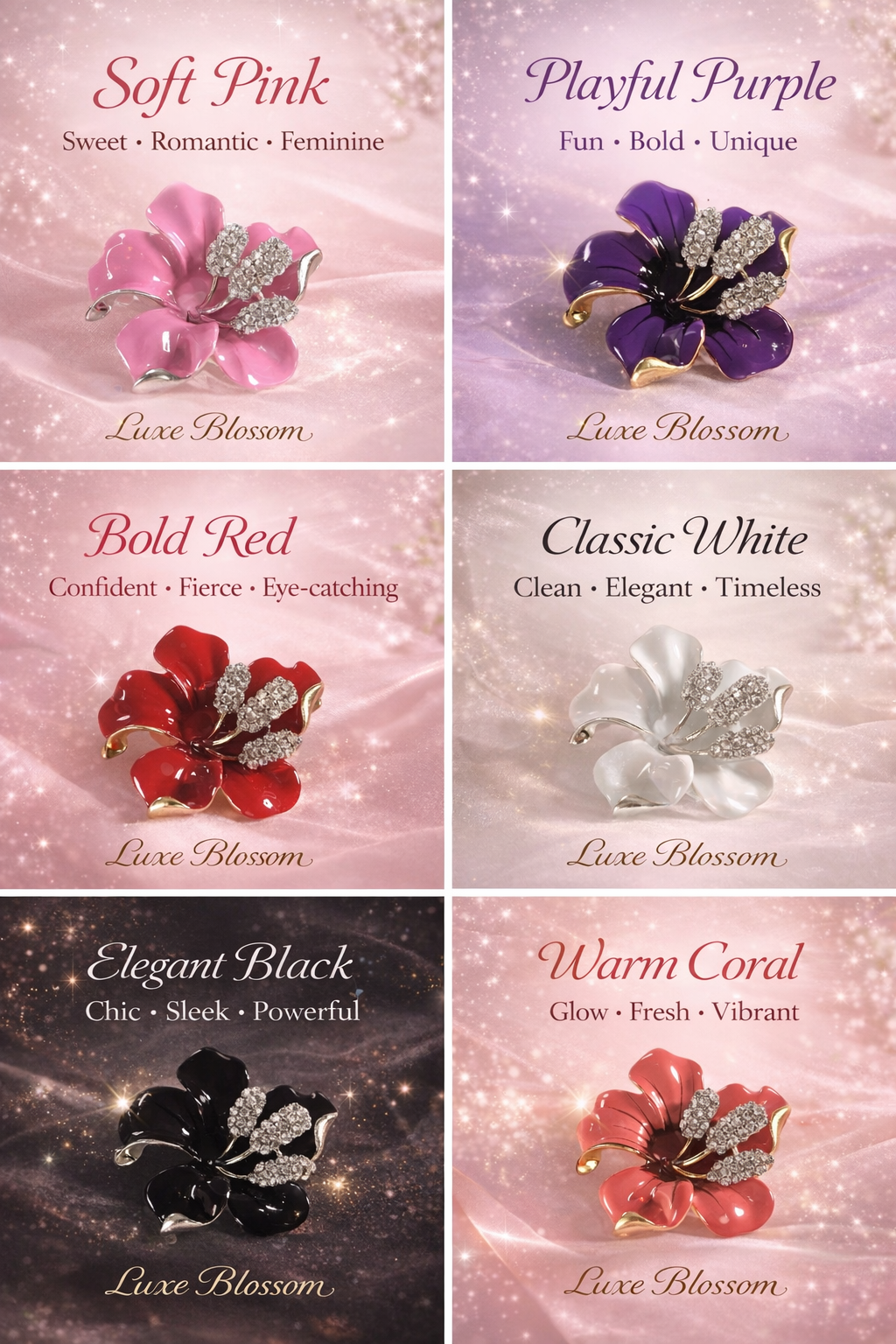 Floral Brooches/Pins with Rhinestones in the Center