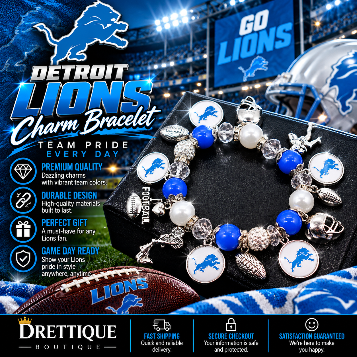 Detroit Lions Charm Bracelets