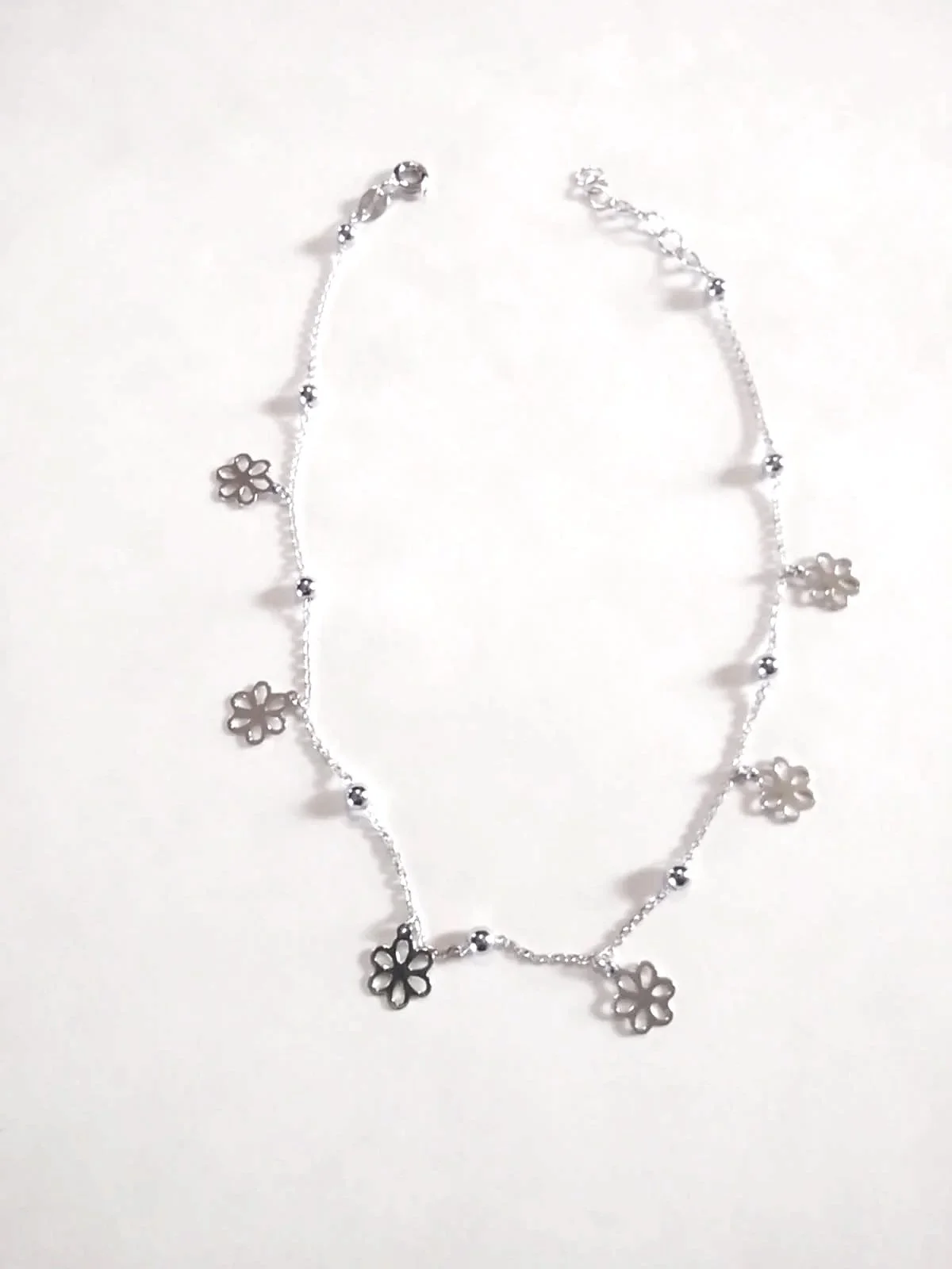 925 Sterling Silver Dangling Flower Anklet