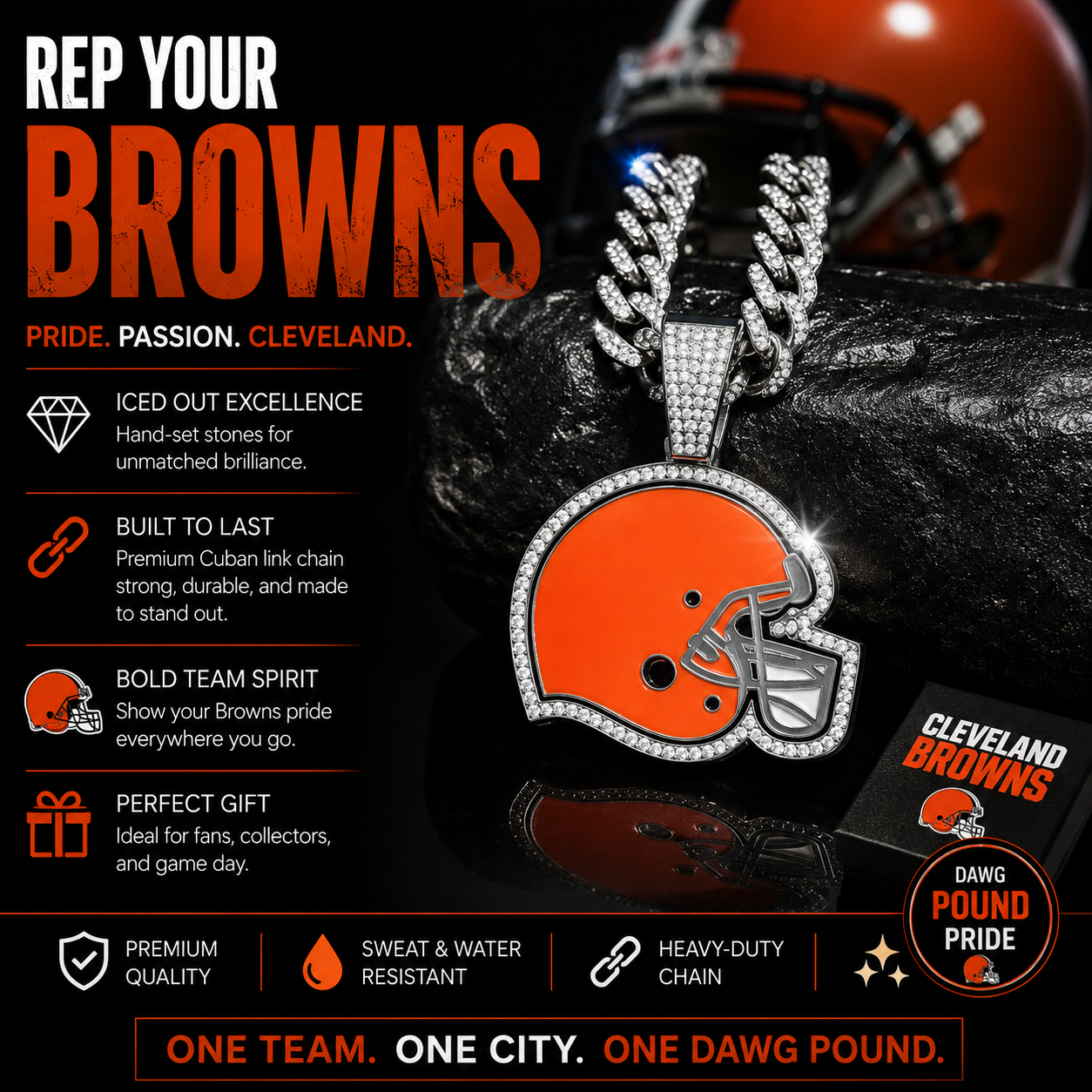 Cleveland Browns Logo Pendant with or without the Cuban Link Chain Necklace
