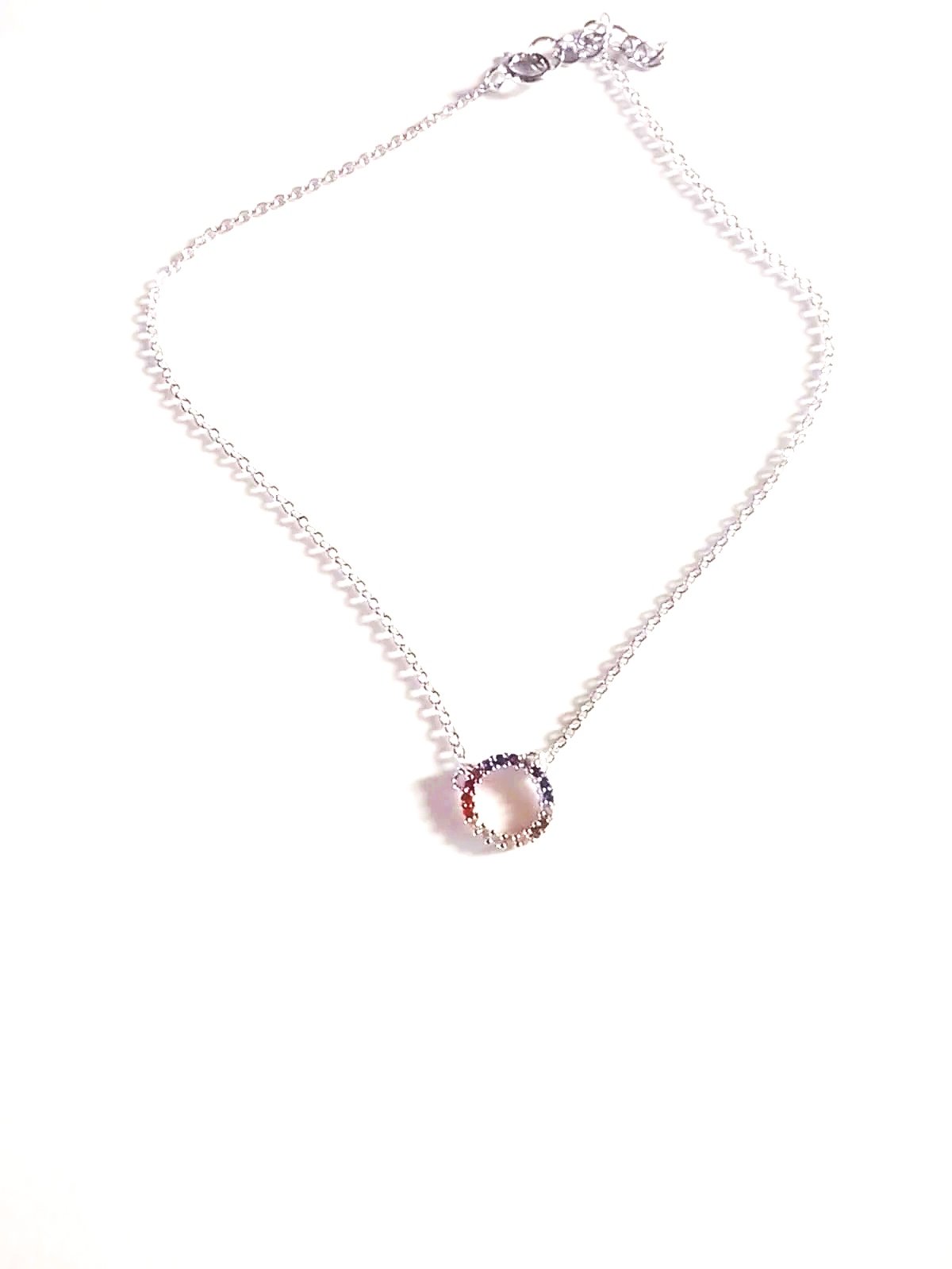 925 Sterling Silver Round Charm Multicolor CZ Anklet