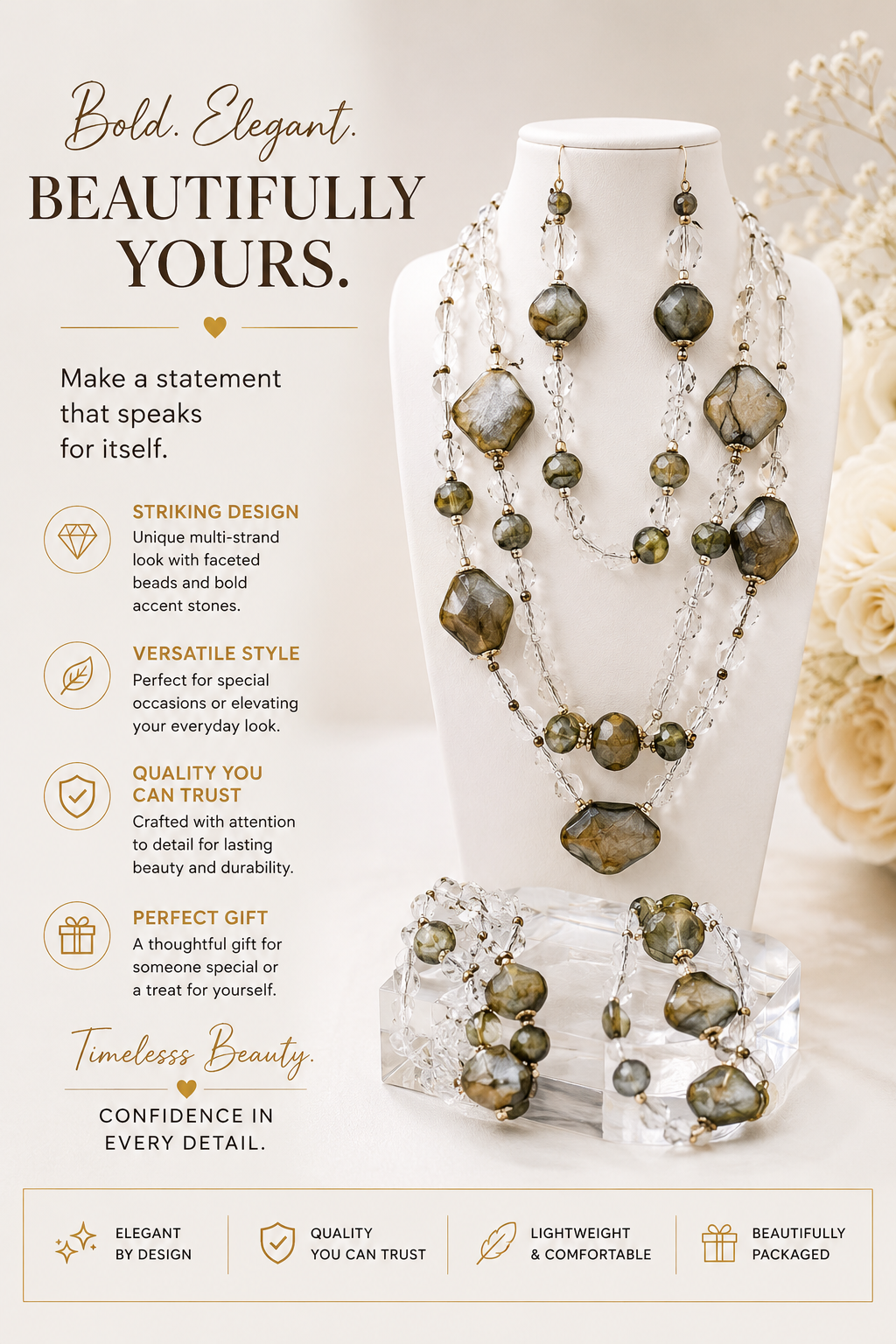 Platinum Silver Necklace with matching Bracelet