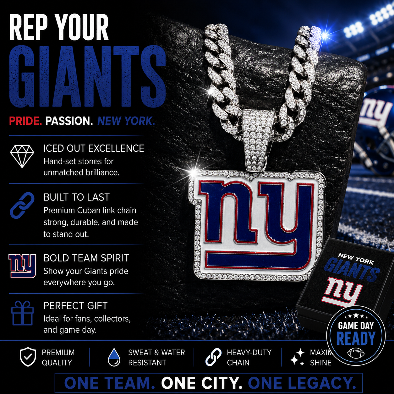 New York Giants Logo Pendant with or without the Cuban Link Chain Necklace