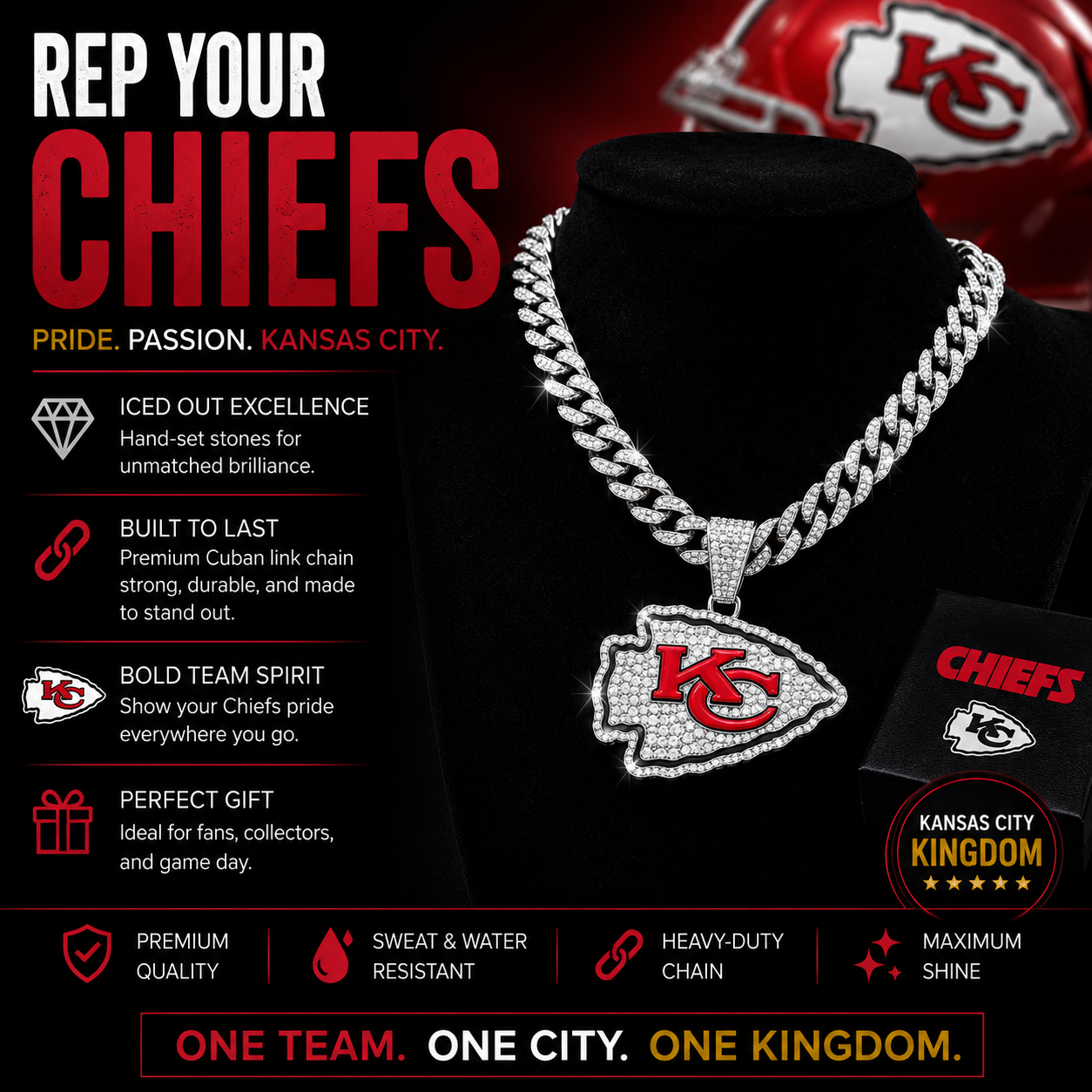 Kansas City Logo Pendant with or without the Cuban Link Chain Necklace