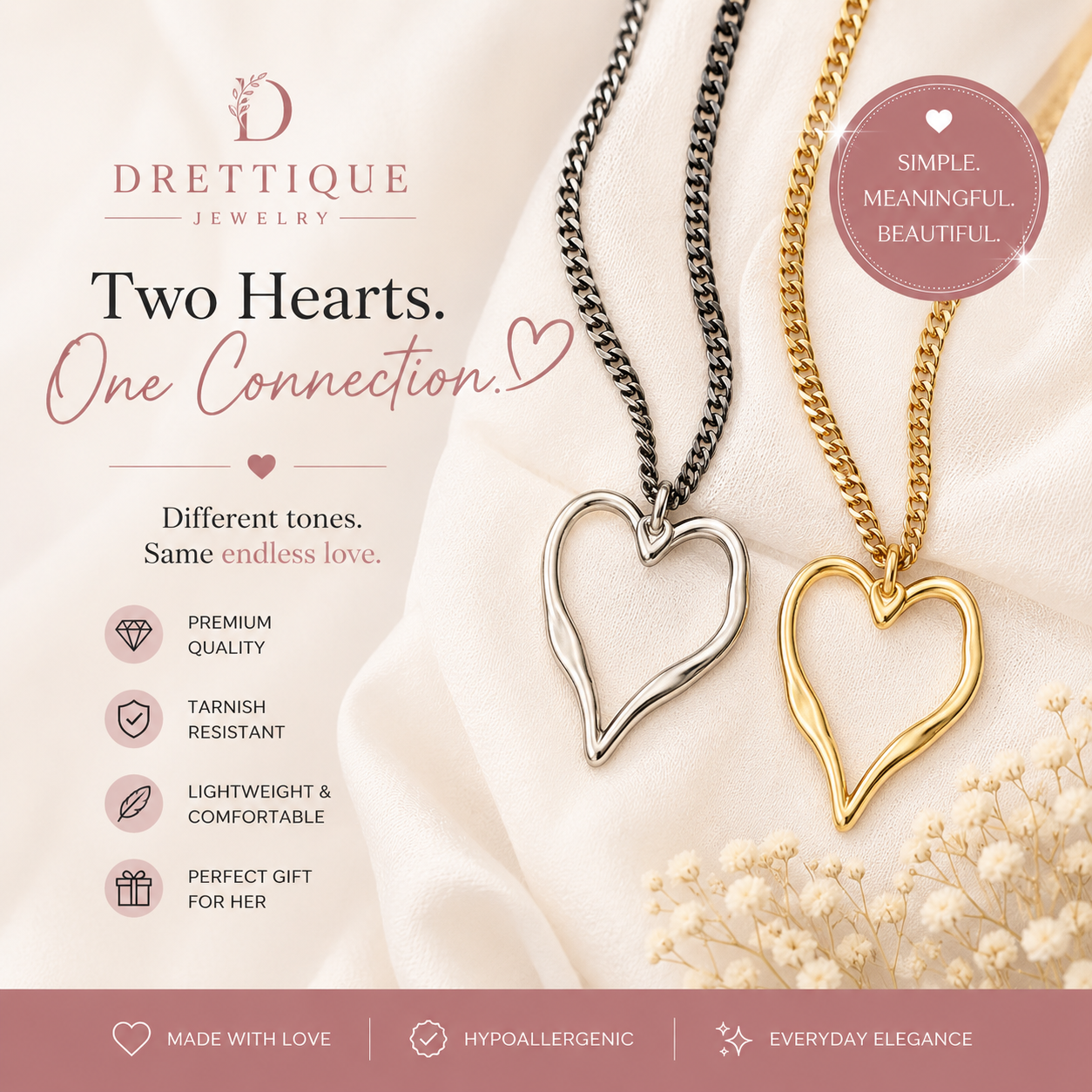 Large Open Silver or Gold Heart Shape Multi Chain Pendant Necklace