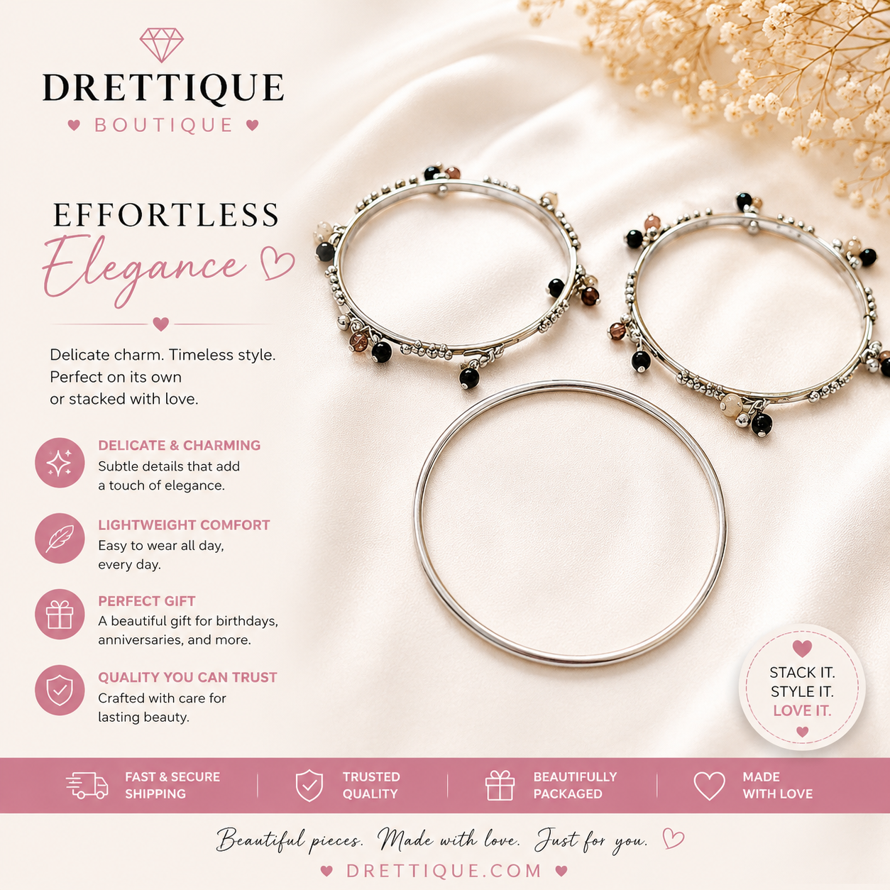 Silver Trio Bracelets Set