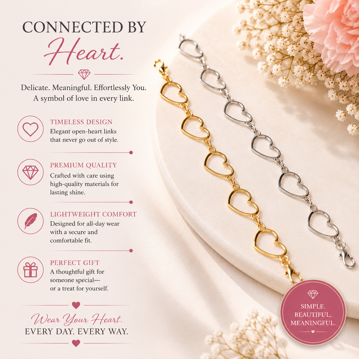 Gold or Silver Heart Shaped Decorative Women's Waist Chain/Belt