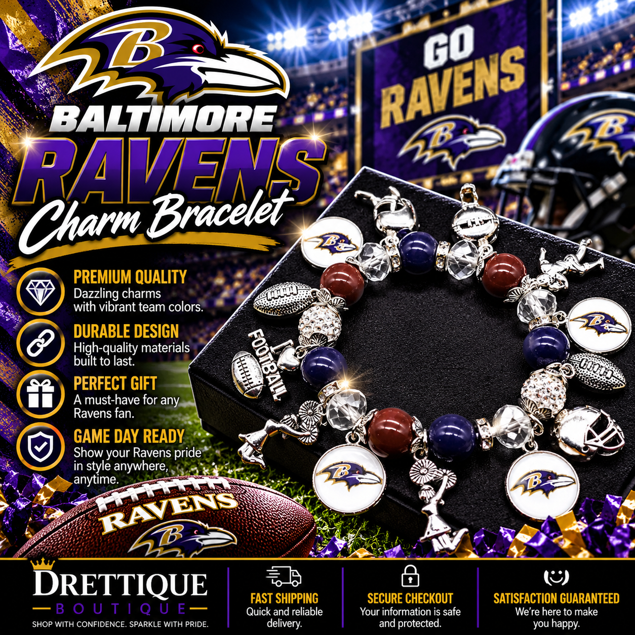 Baltimore Ravens Charm Bracelet
