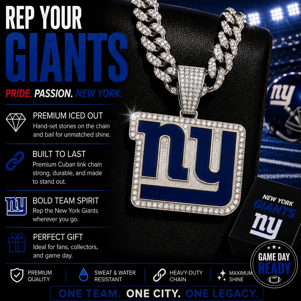 New York Giants Logo Pendant with or without the Cuban Link Chain Necklace