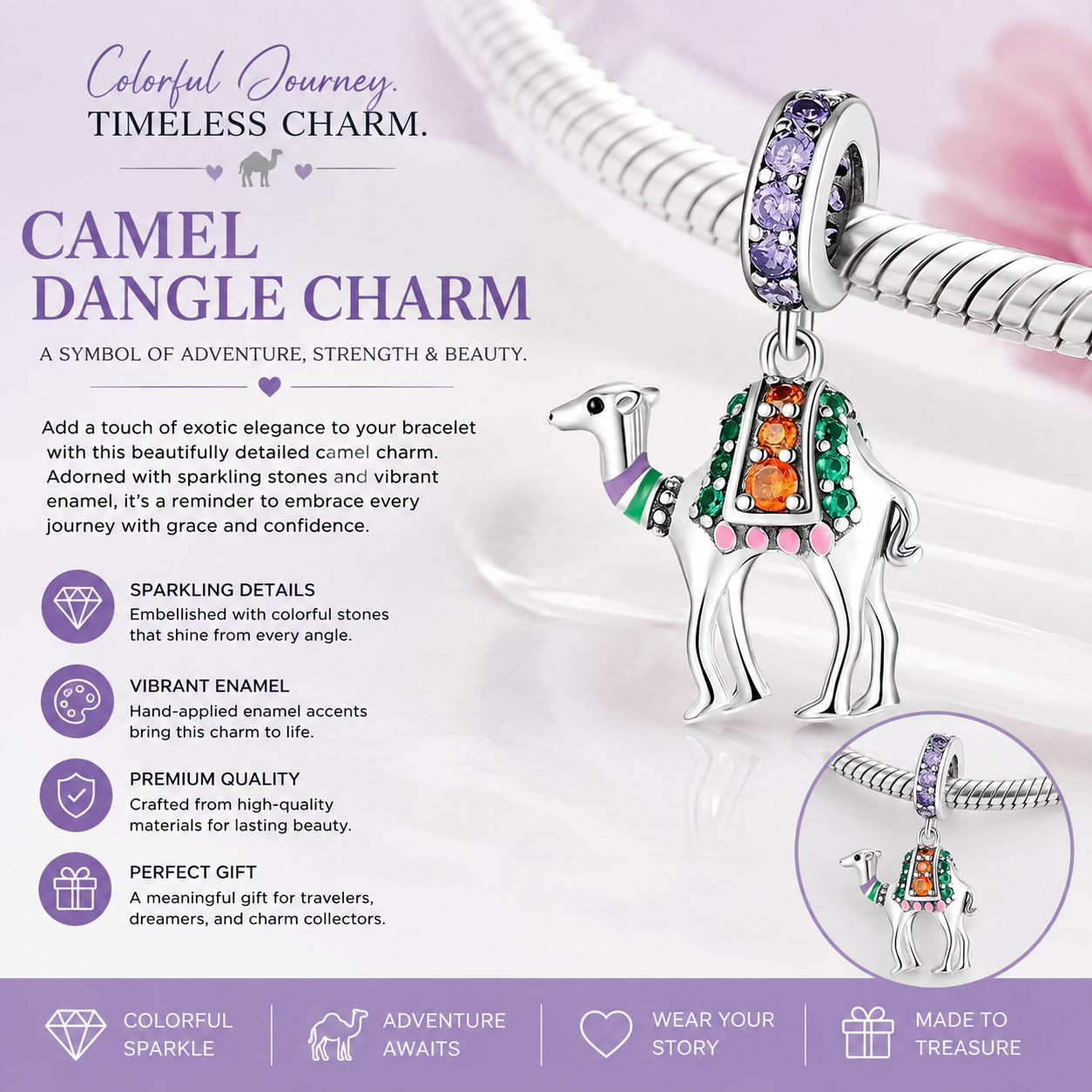 Sterling Silver Camel Bracelet Charm