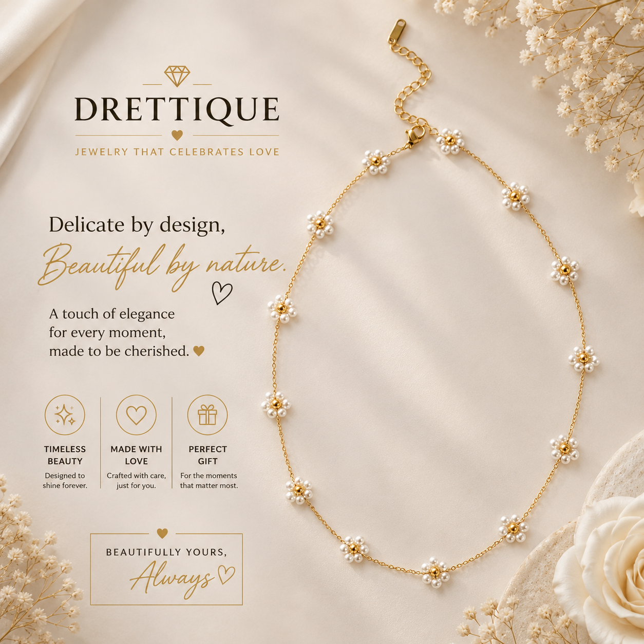 Women's Flower Pearl Waist Chain/Belt with matching Necklace, Bracelet and Anklet
