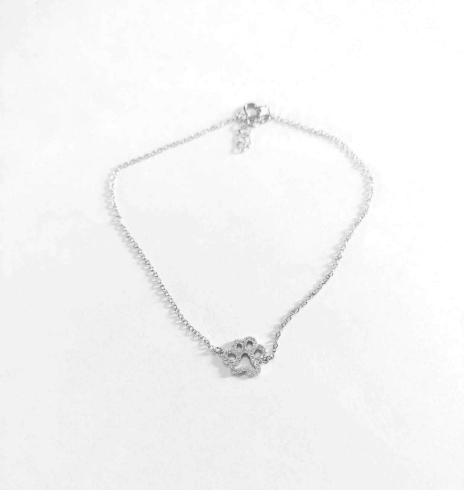 925 Sterling Silver CZ Dog Paw Anklet