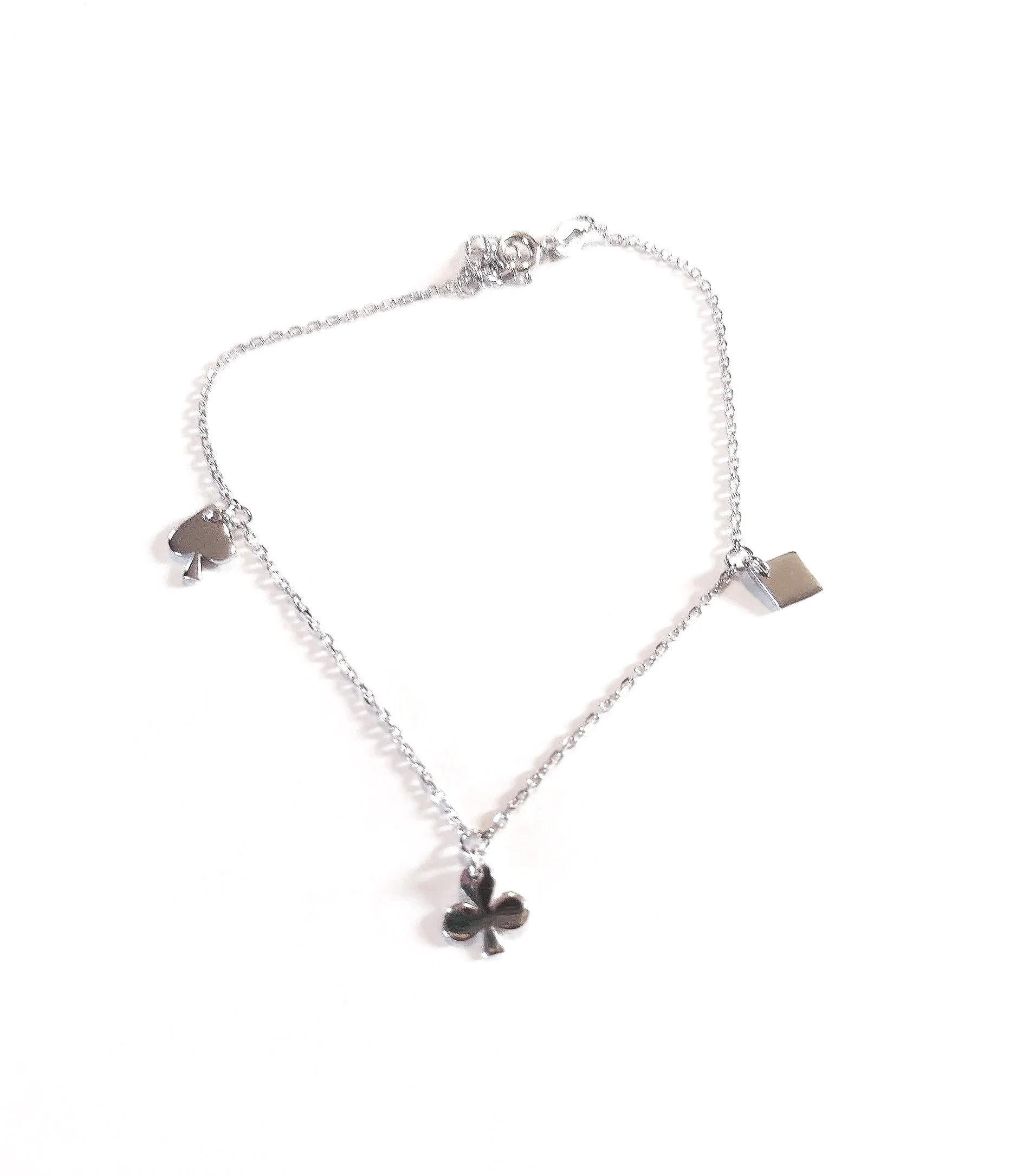 925 Sterling Silver Diamond, Clover, and Spade Charm Anklet