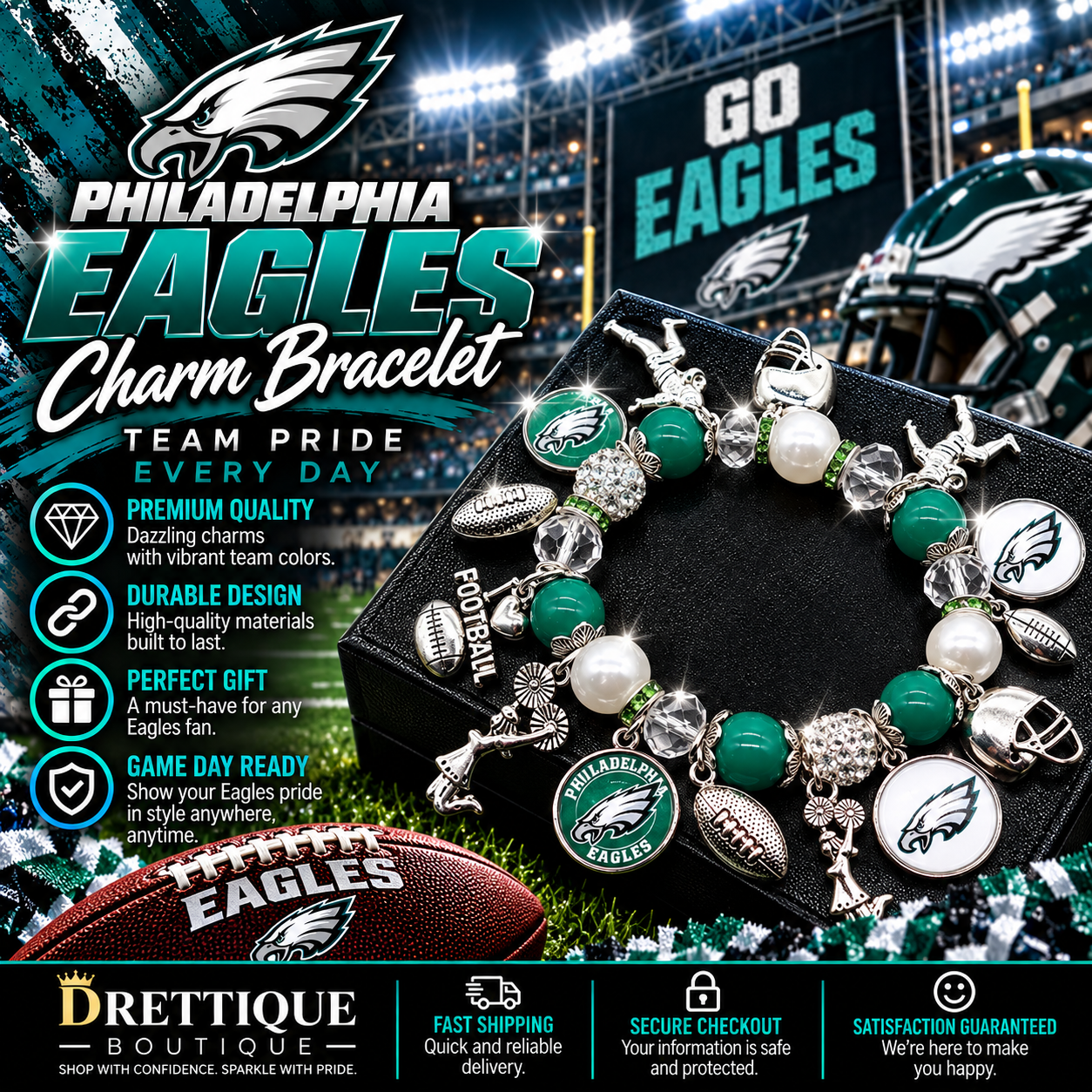 Philadelphia Eagles Charm Bracelet