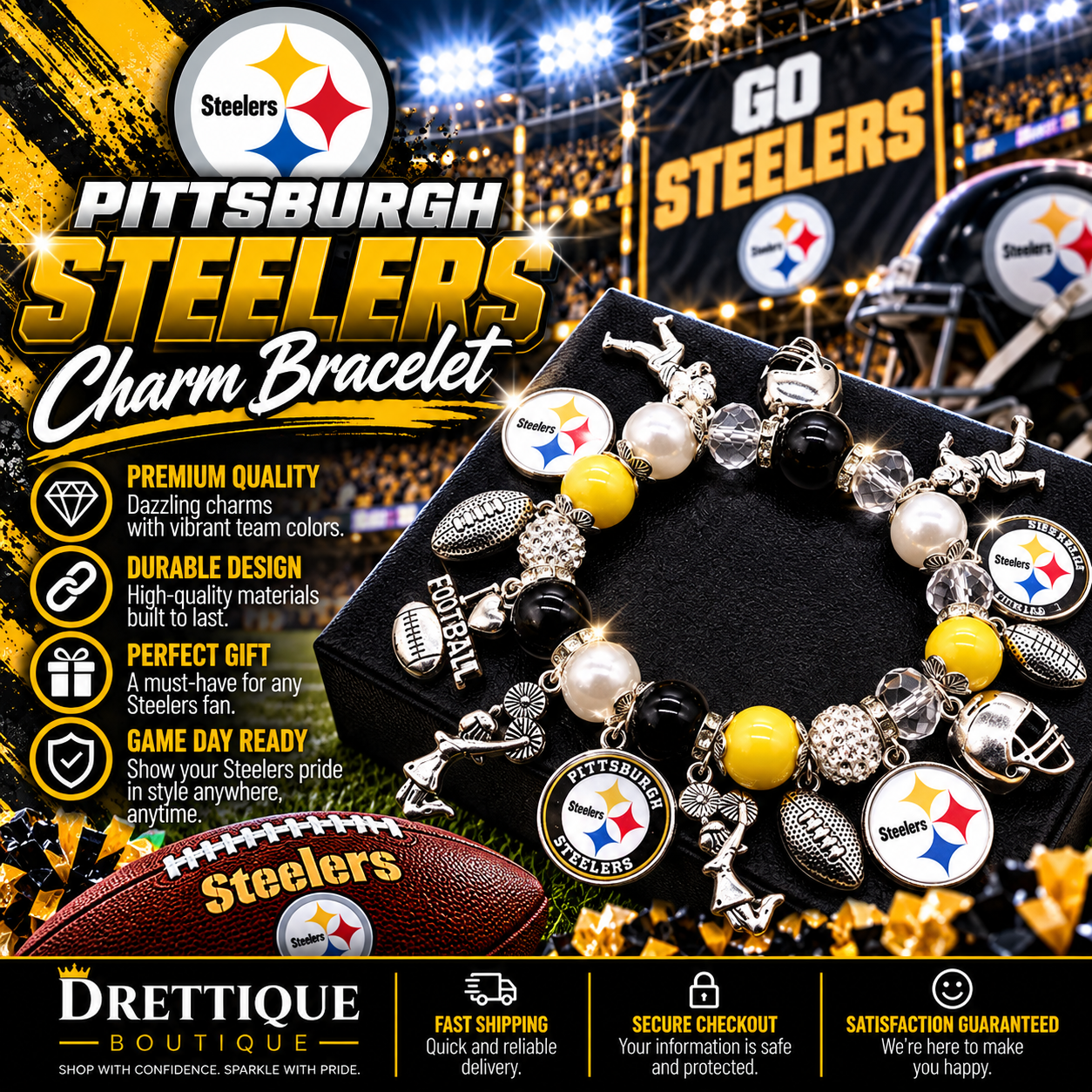 Pittsburgh Steelers Charm Bracelet
