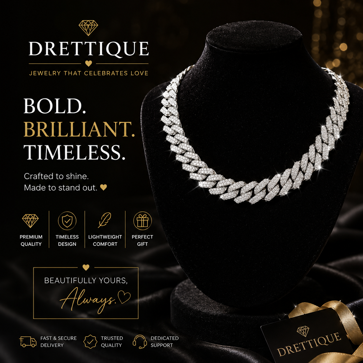 14mm Moissanite Cuban Link Chain Necklace (Pendant Not Included)