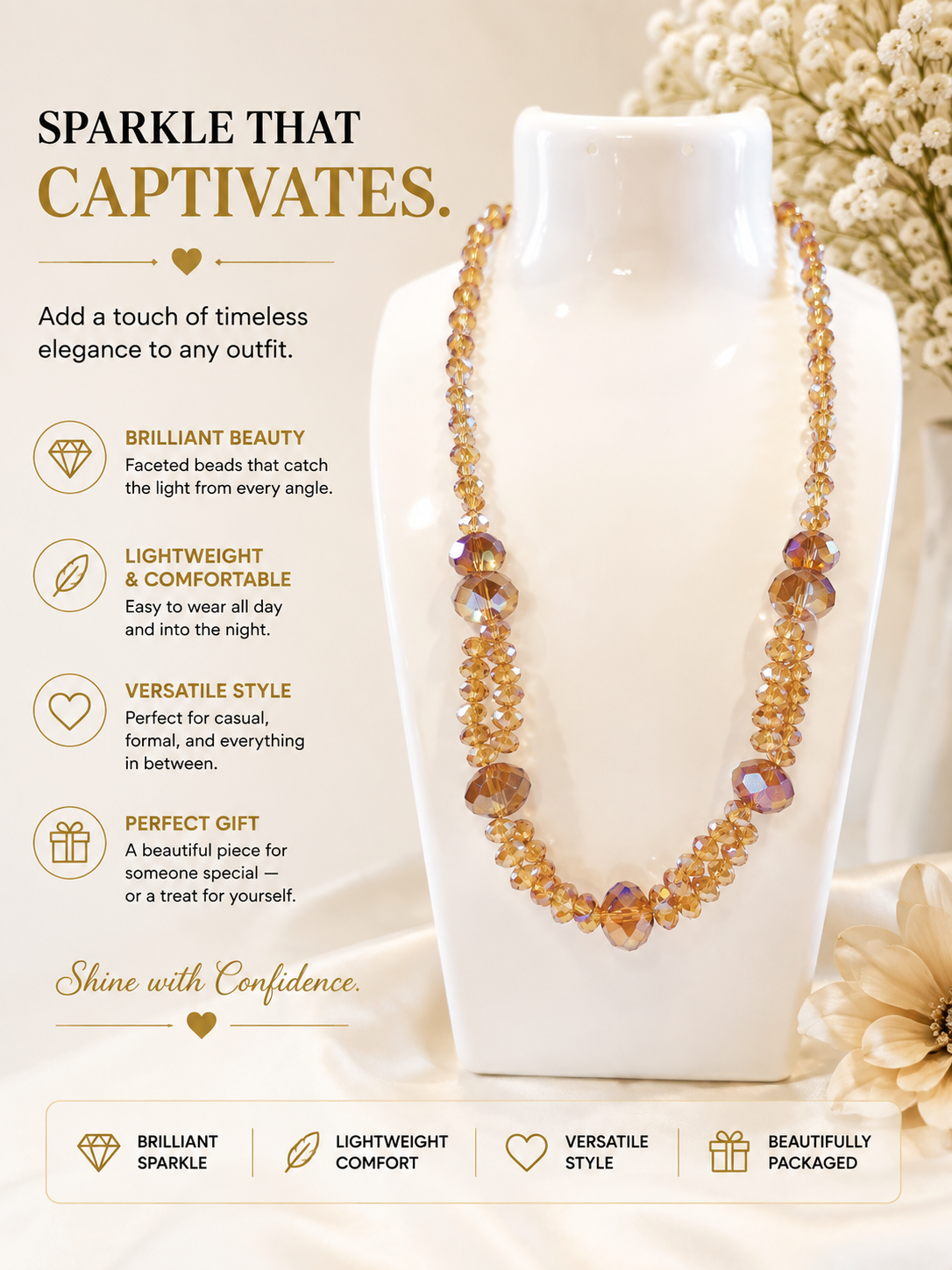 Caramel Color Beaded Necklace