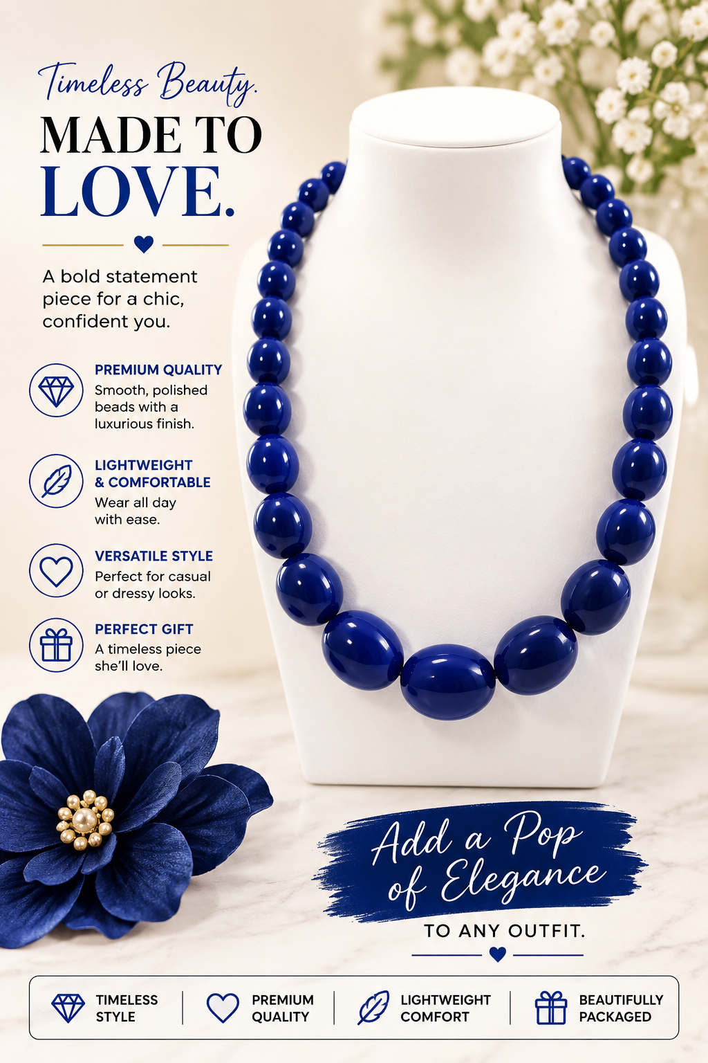 Large Blue Pearl Style Necklace